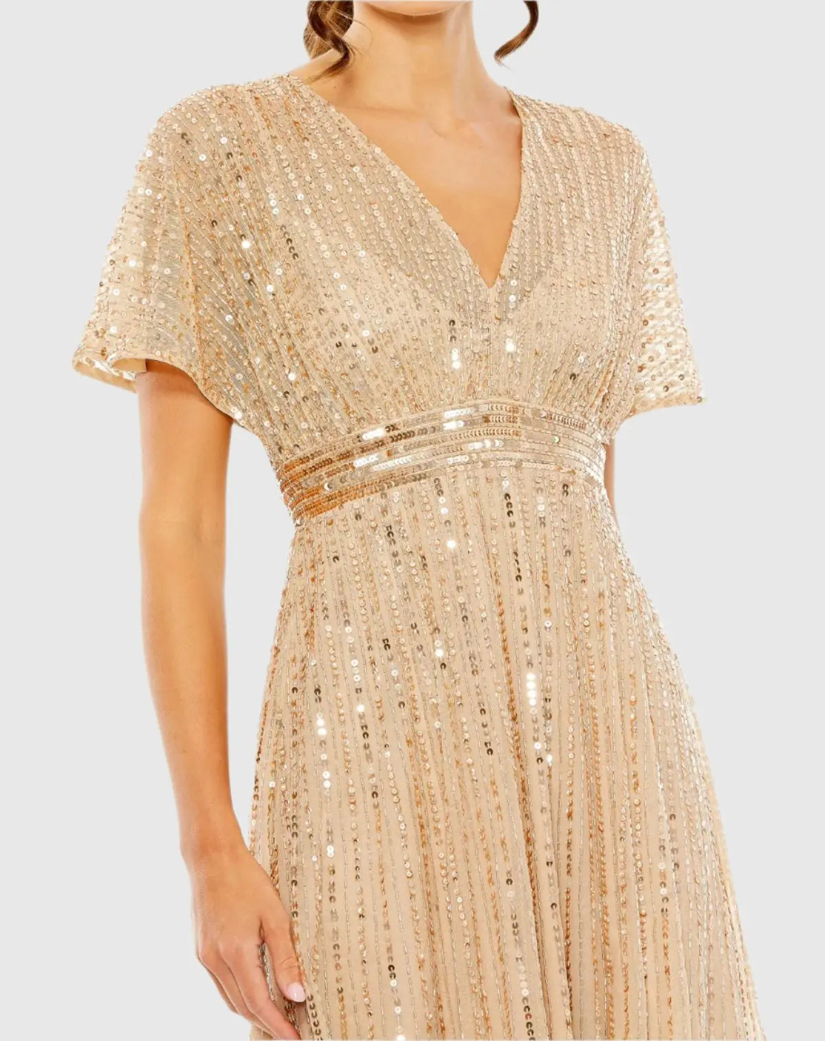 Beige Embellished Short Sleeve Empire Waist Dress-Myartka