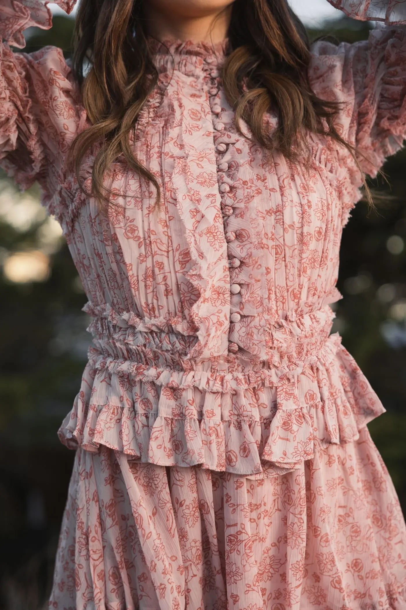 Pink Long Sleeve Mock Neck Ruffle Mini Dress-Myartka