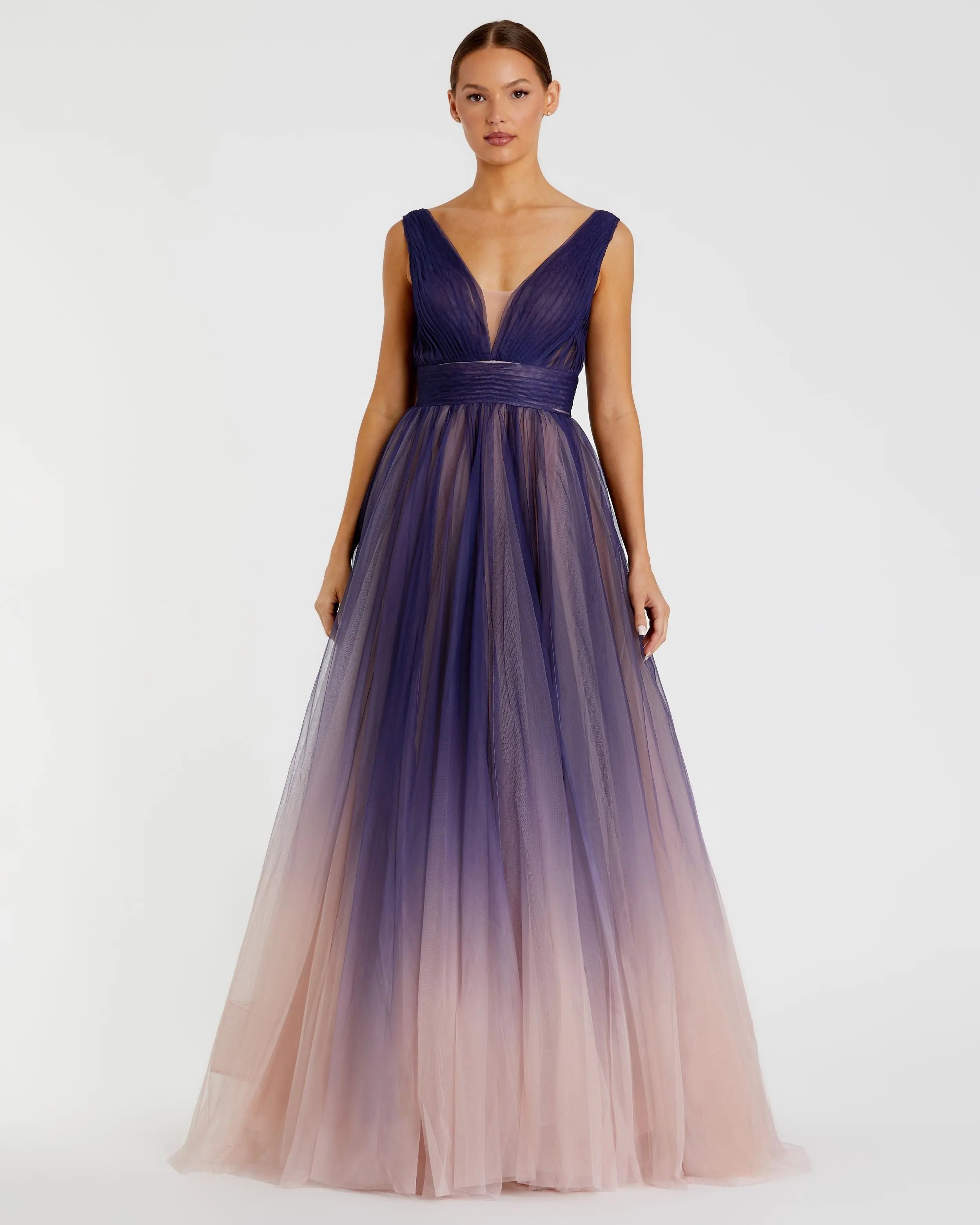 Purple Sleeveless Ombre Tulle Ball Gown-Myartka