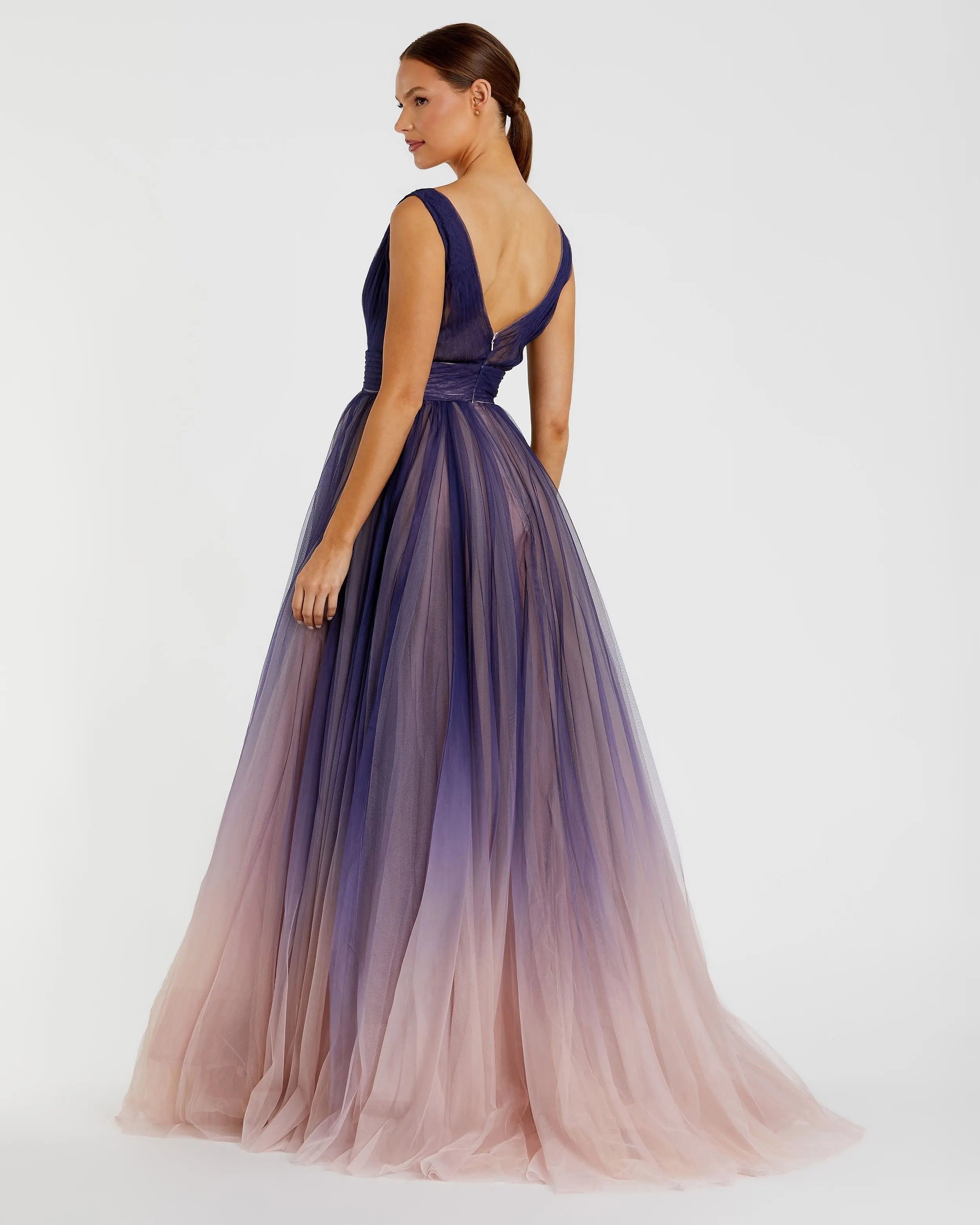 Purple Sleeveless Ombre Tulle Ball Gown-Myartka