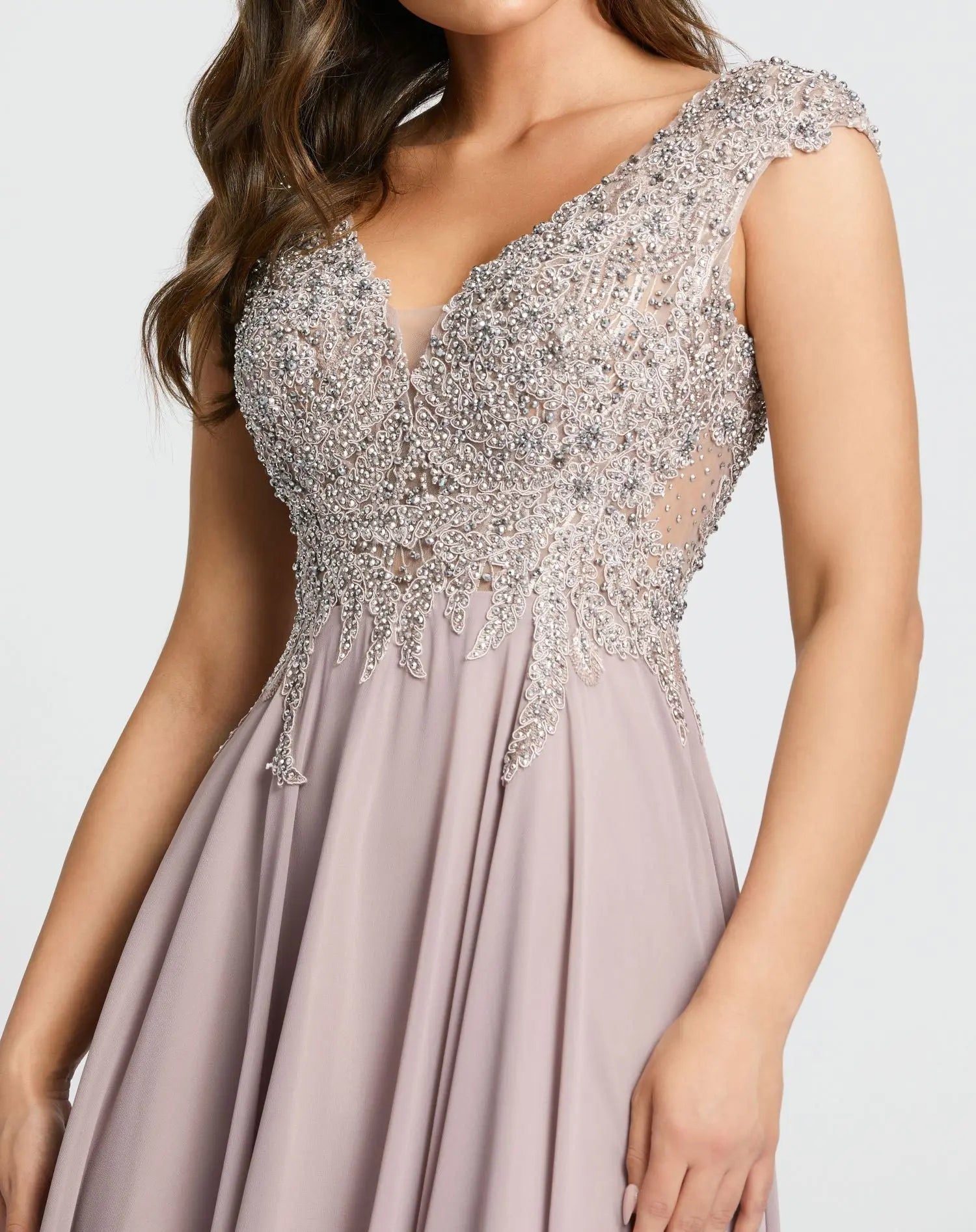 Light Purple Cap Sleeve Applique Bodice Flowy Gown-Myartka