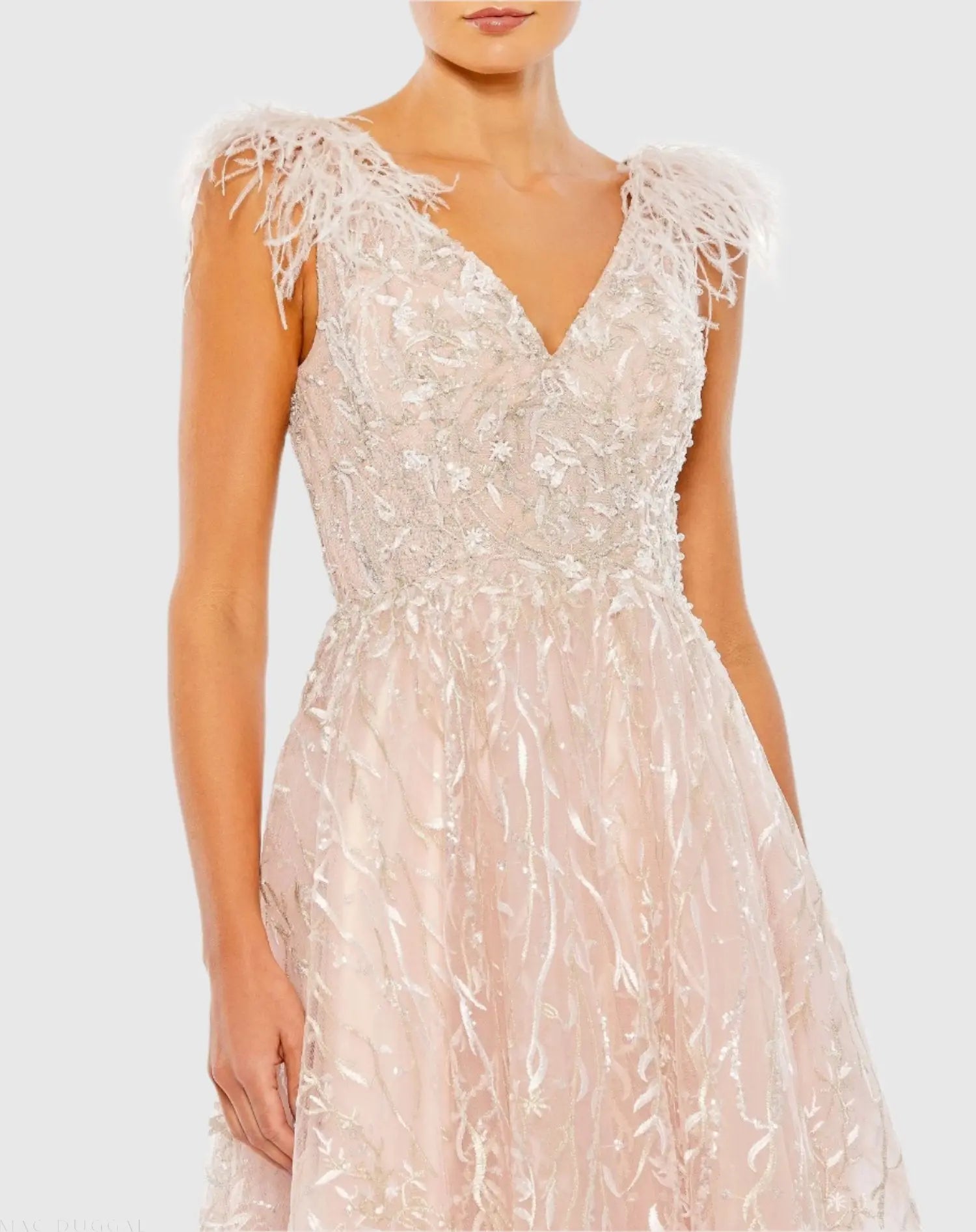 Pink Embroidered Sleeveless Feather Detail Midi Dress-Myartka