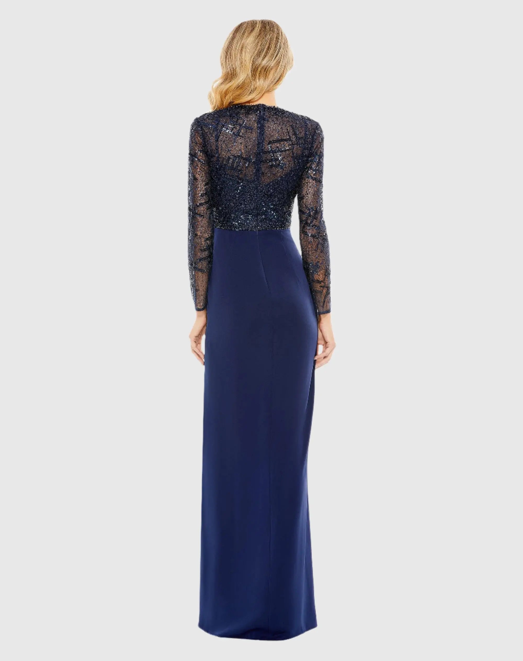 Navy Embellished High Neck Bodice Faux Wrap Gown - FINAL SALE-Myartka