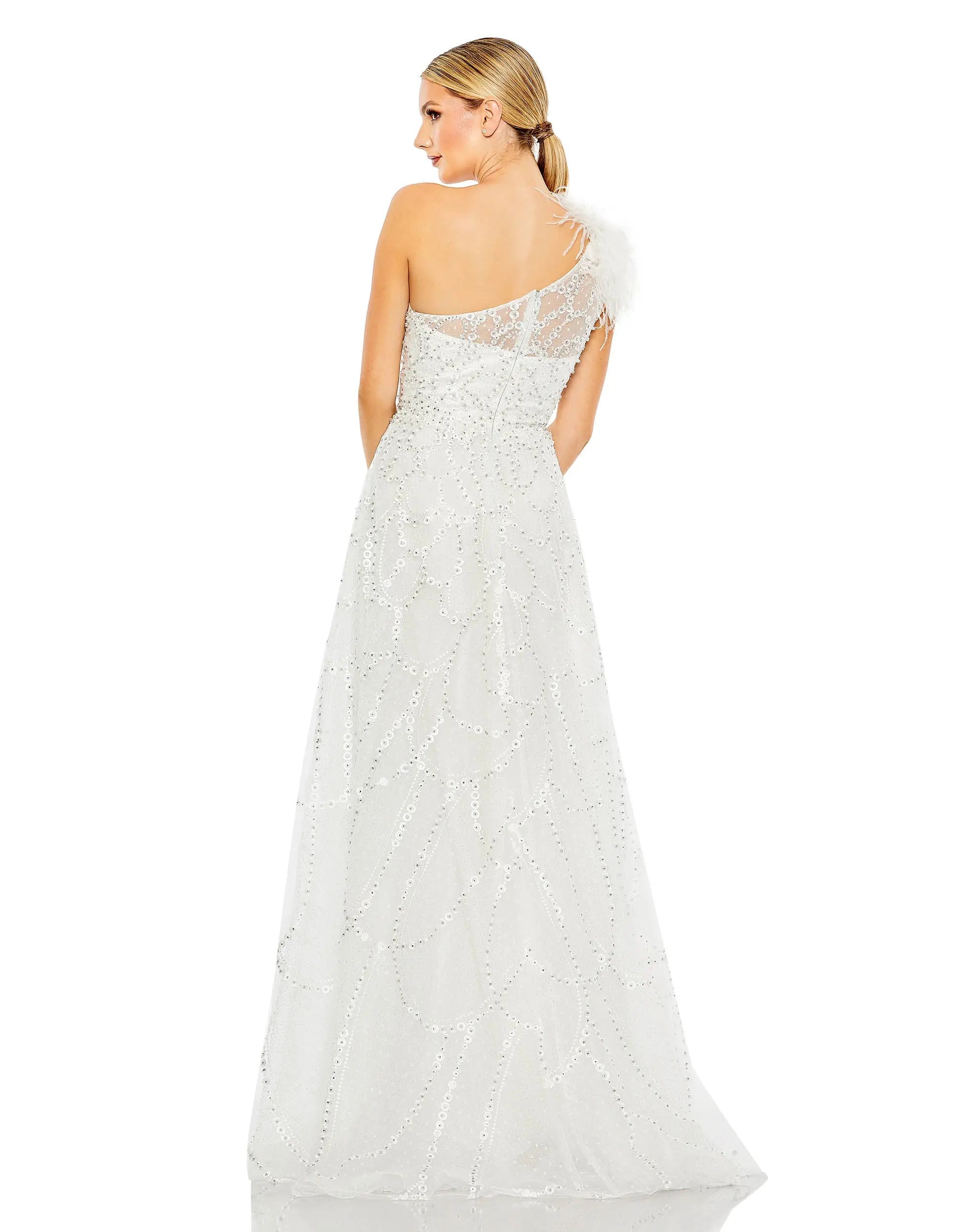 White Embellished One Shoulder A Line Gown - FINAL SALE-Myartka