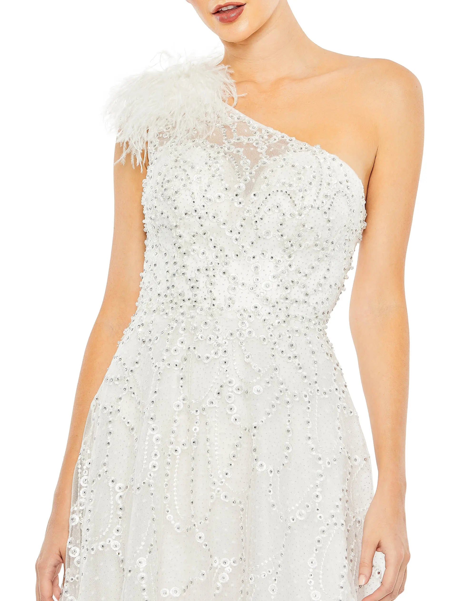 White Embellished One Shoulder A Line Gown - FINAL SALE-Myartka