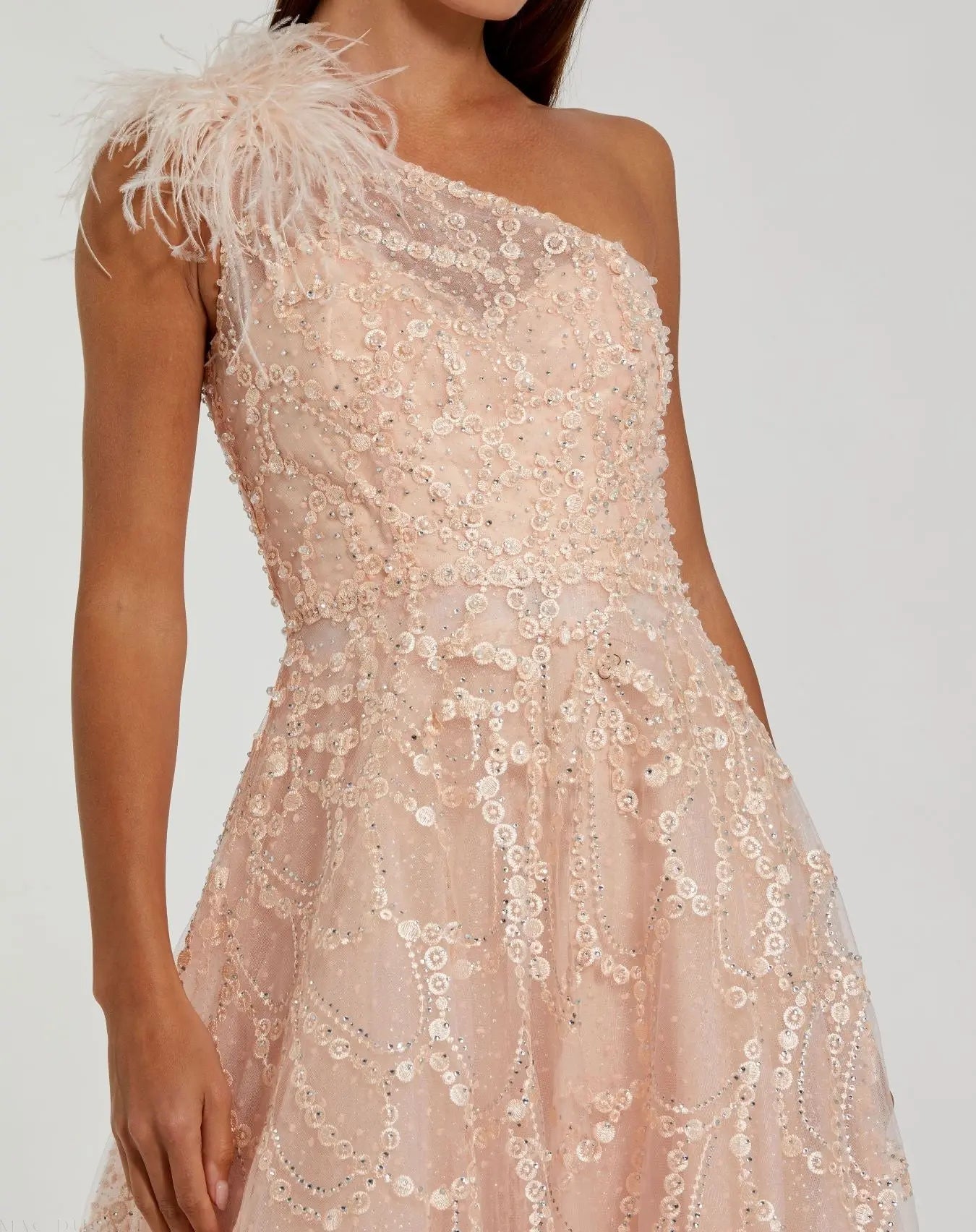 Pink Embellished One Shoulder A Line Gown-Myartka