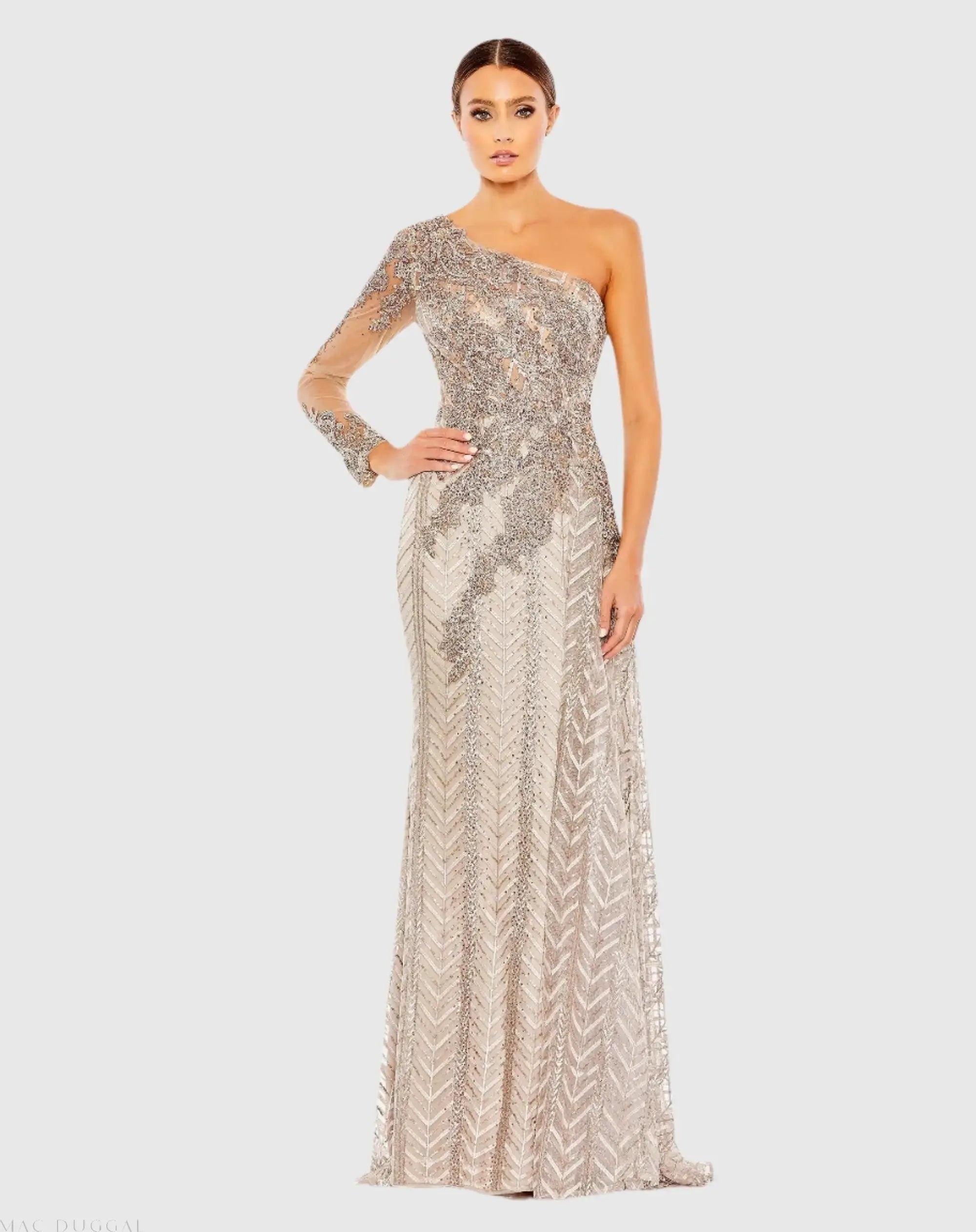 Embellished One Shoulder A Line Gown-Myartka