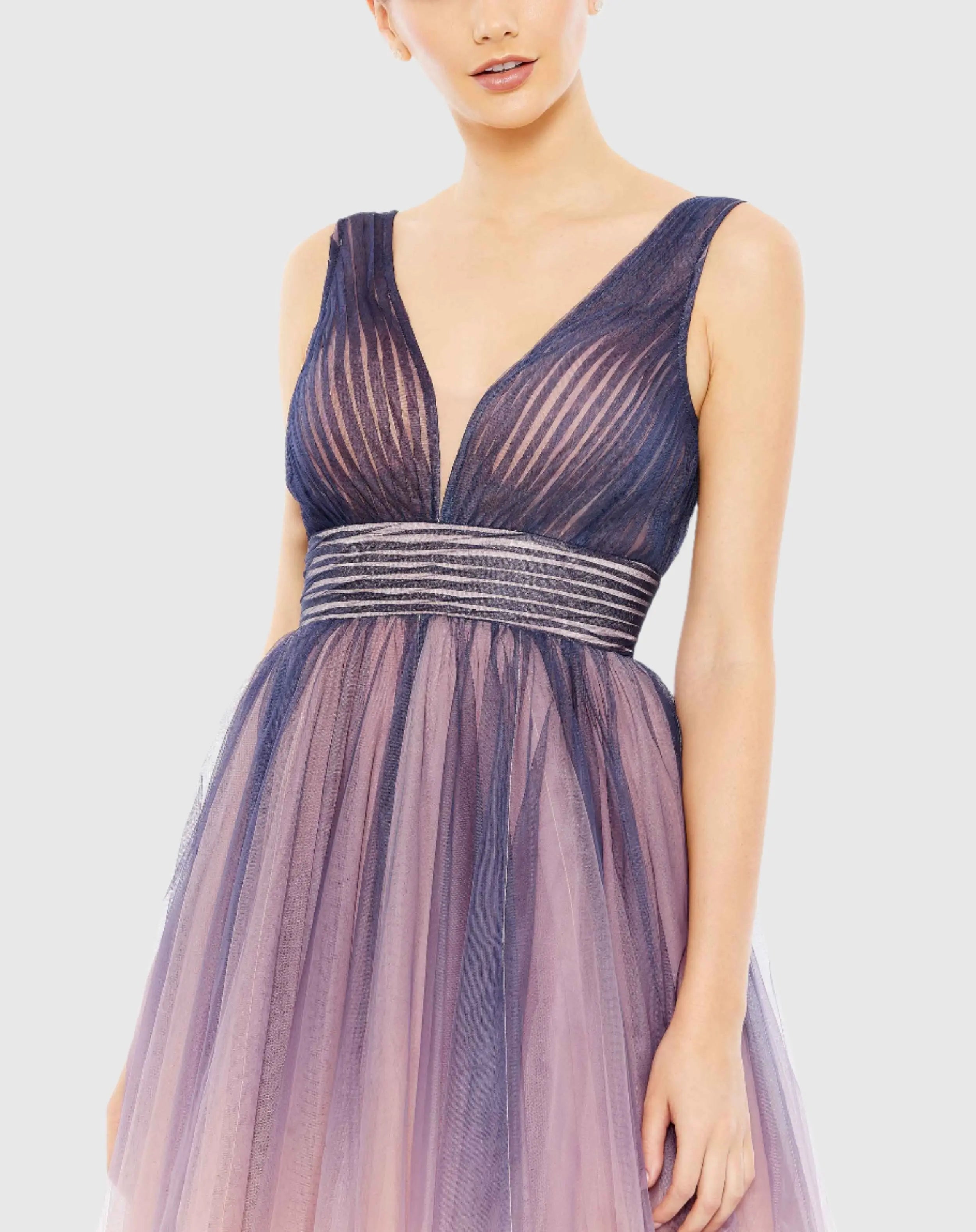 Purple Ombre Sleeveless V Neck Midi Dress-Myartka