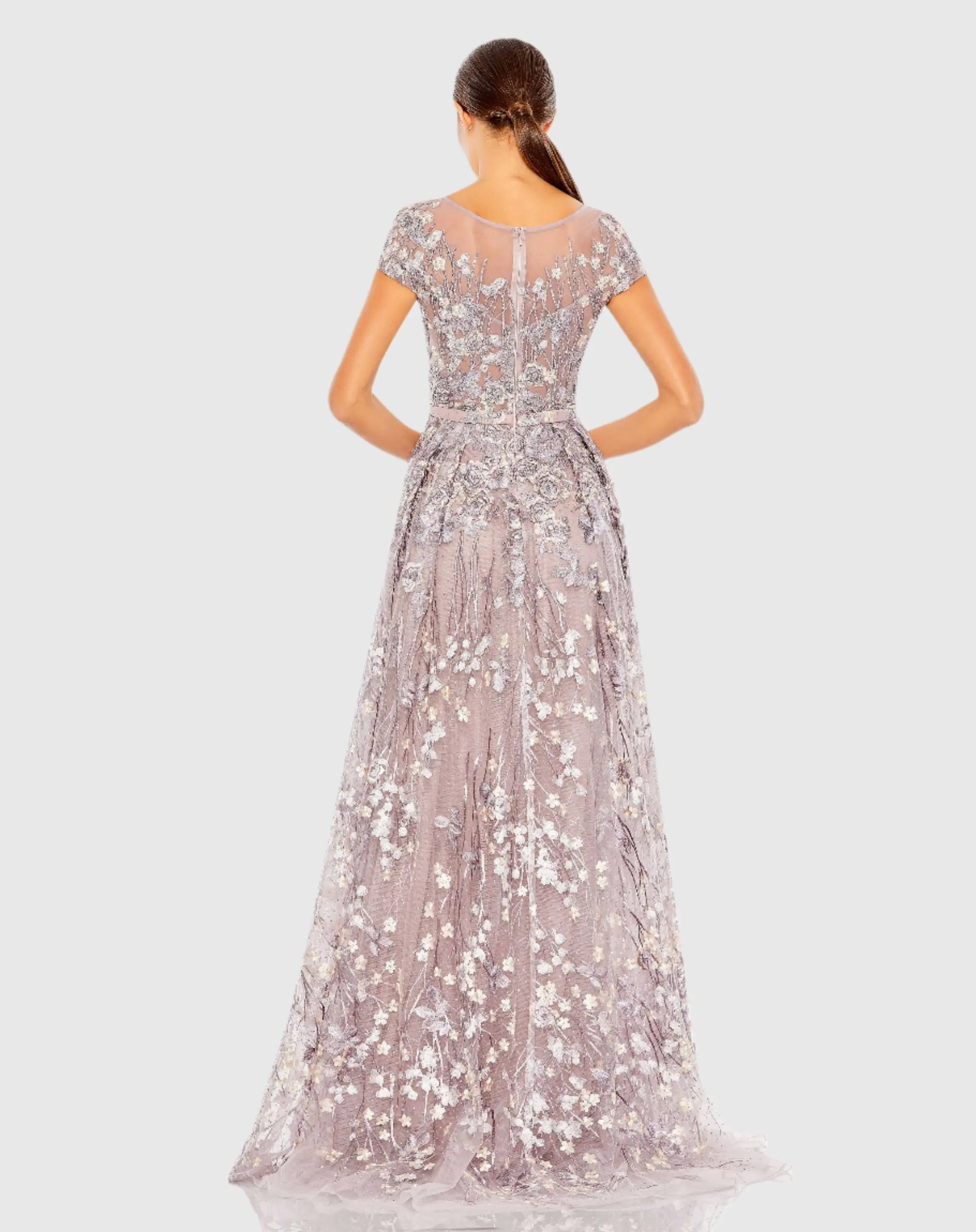 Light Purple Embellished Floral Cap Sleeve A Line Gown-Myartka
