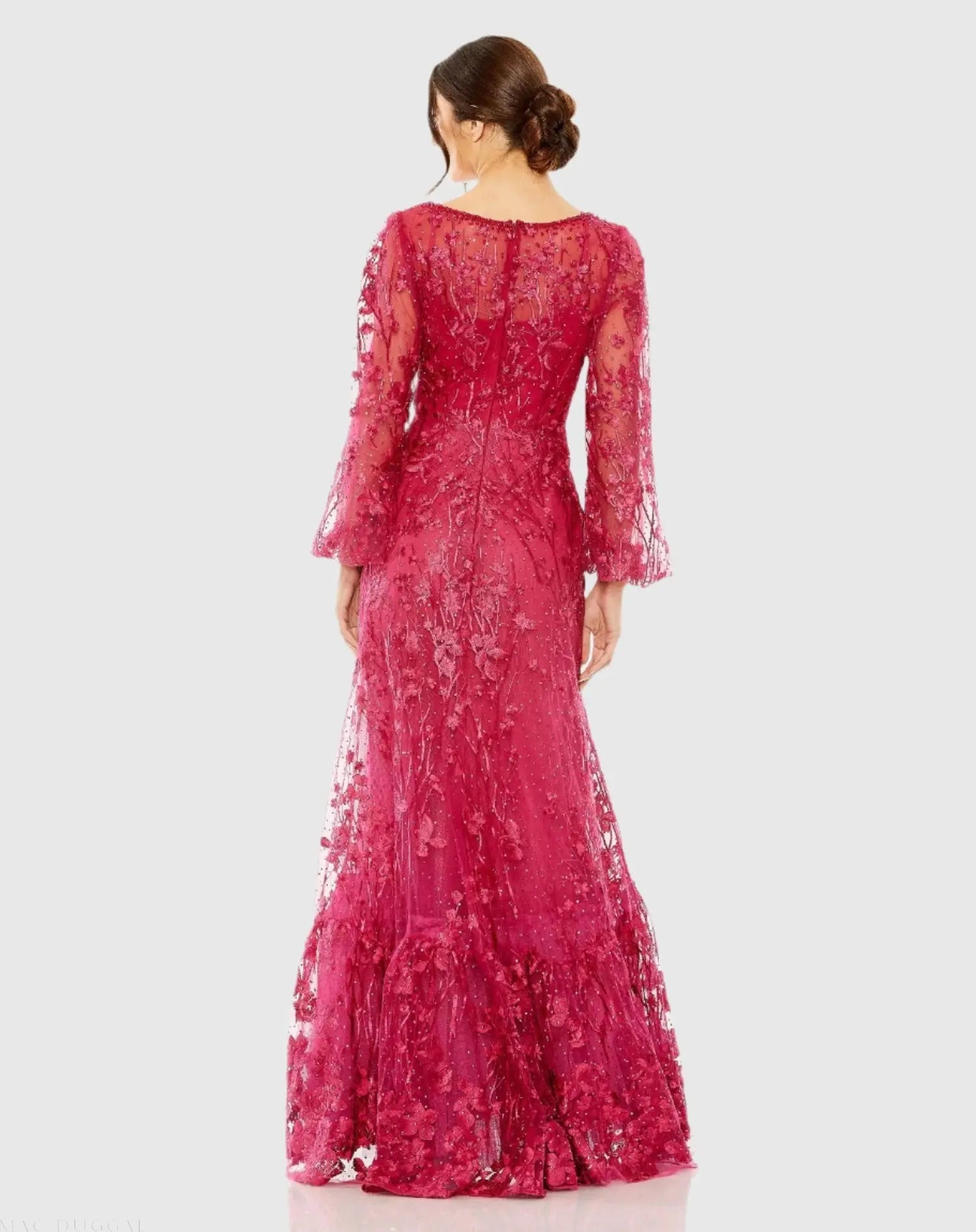Pink Puff Sleeve A-Line Embroidered Gown - FINAL SALE-Myartka
