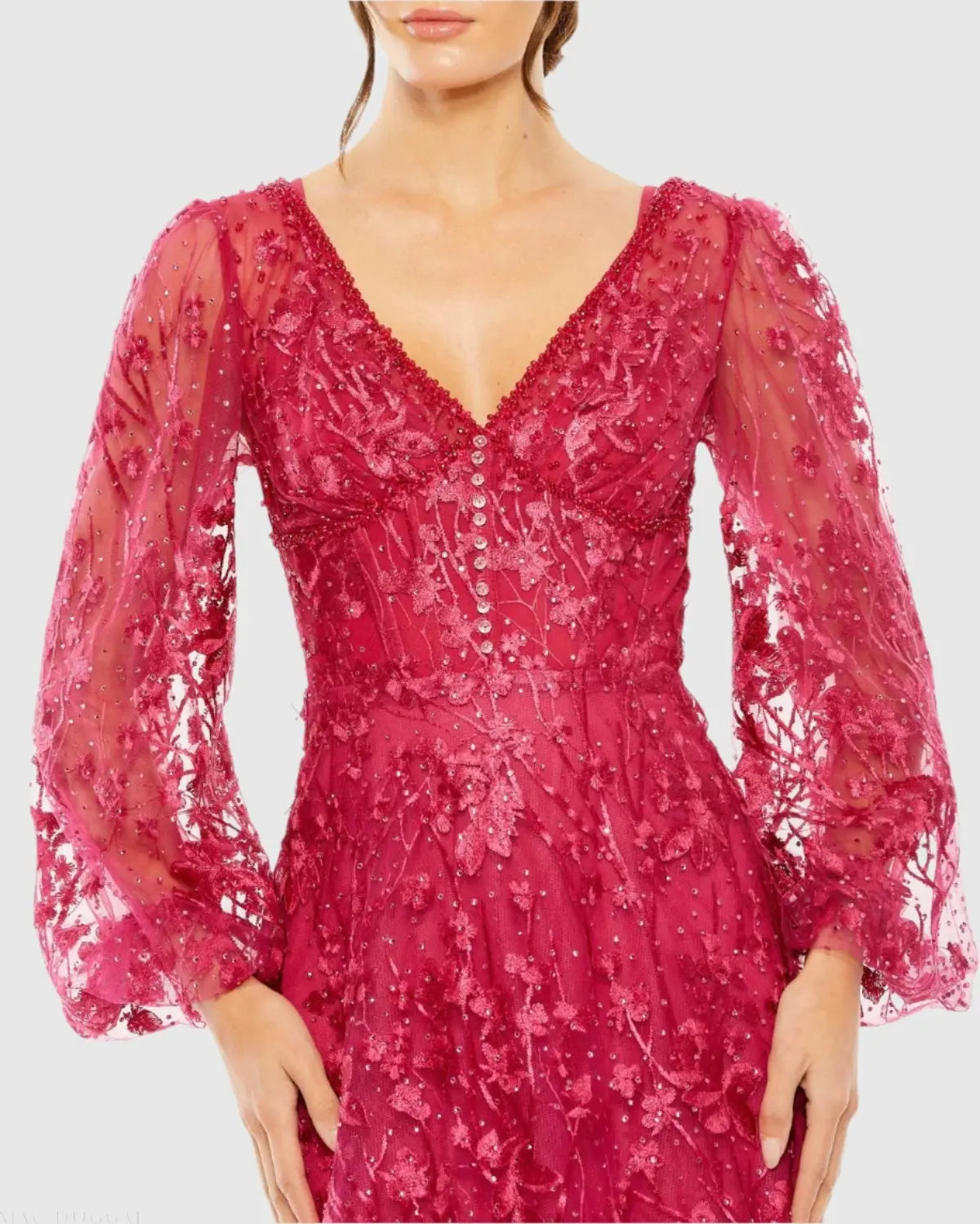 Pink Puff Sleeve A-Line Embroidered Gown - FINAL SALE-Myartka