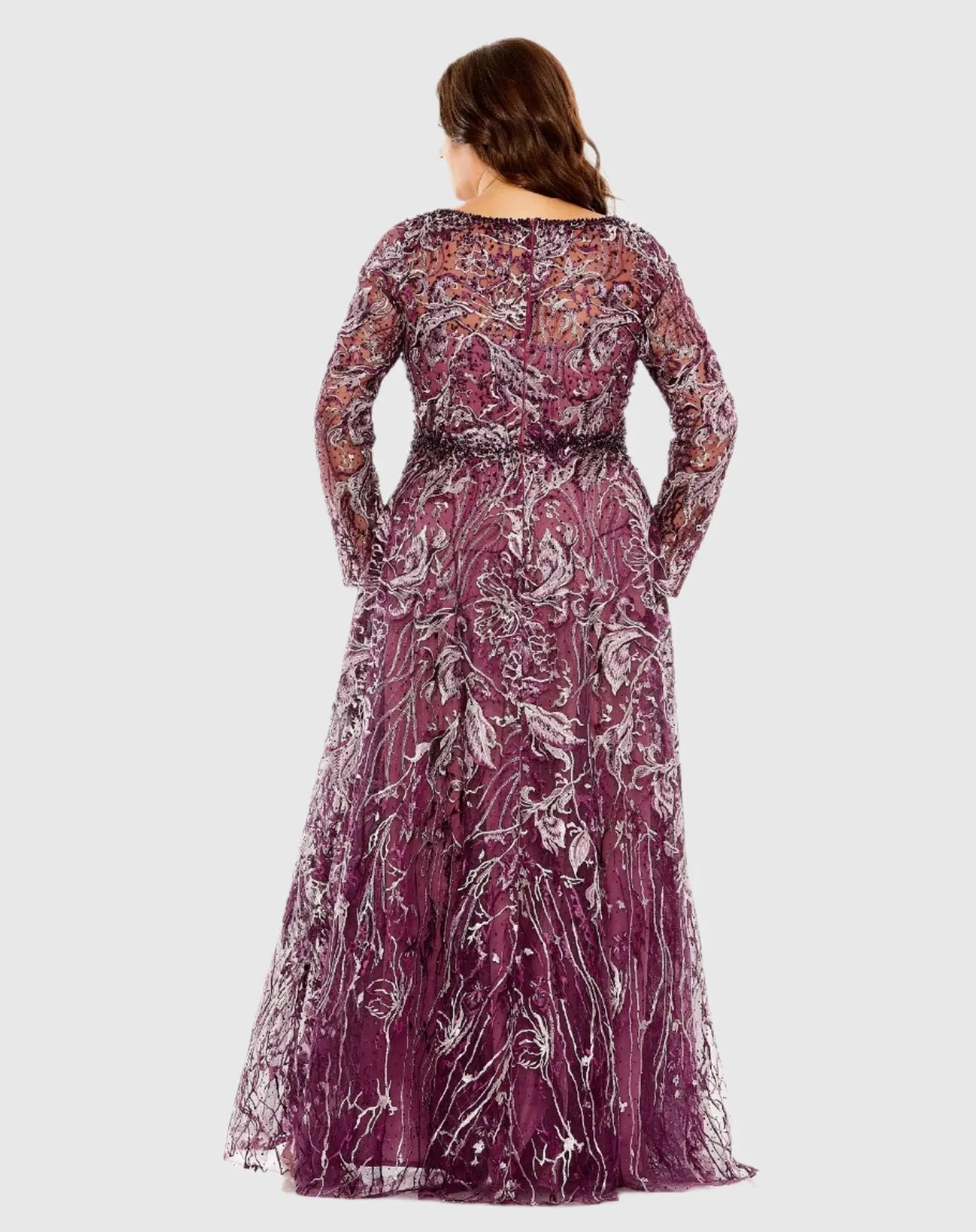 Purple Long Sleeve High Neck Embroidered Gown-Myartka