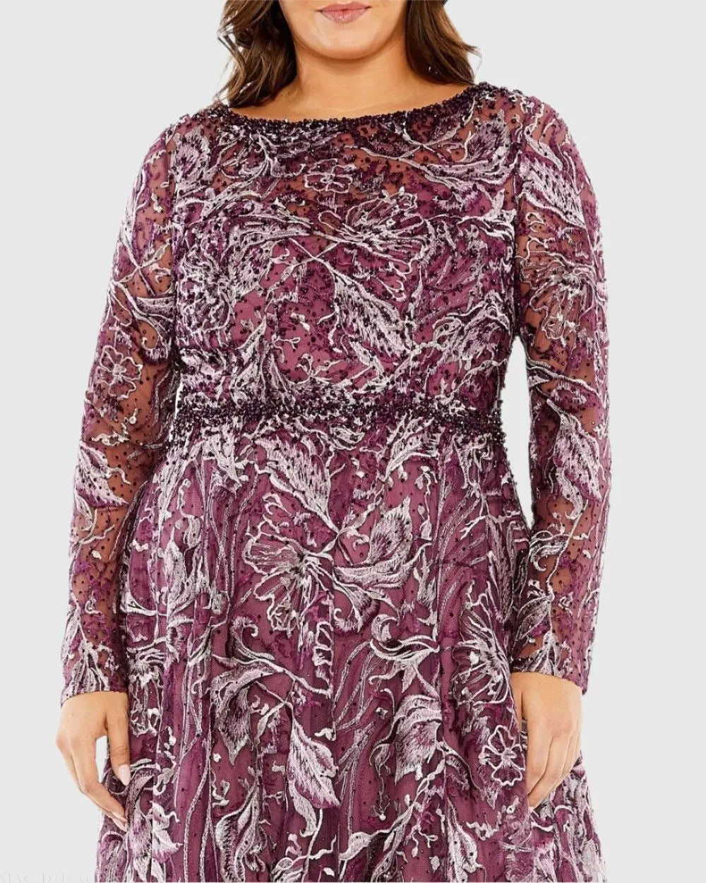Purple Long Sleeve High Neck Embroidered Gown-Myartka
