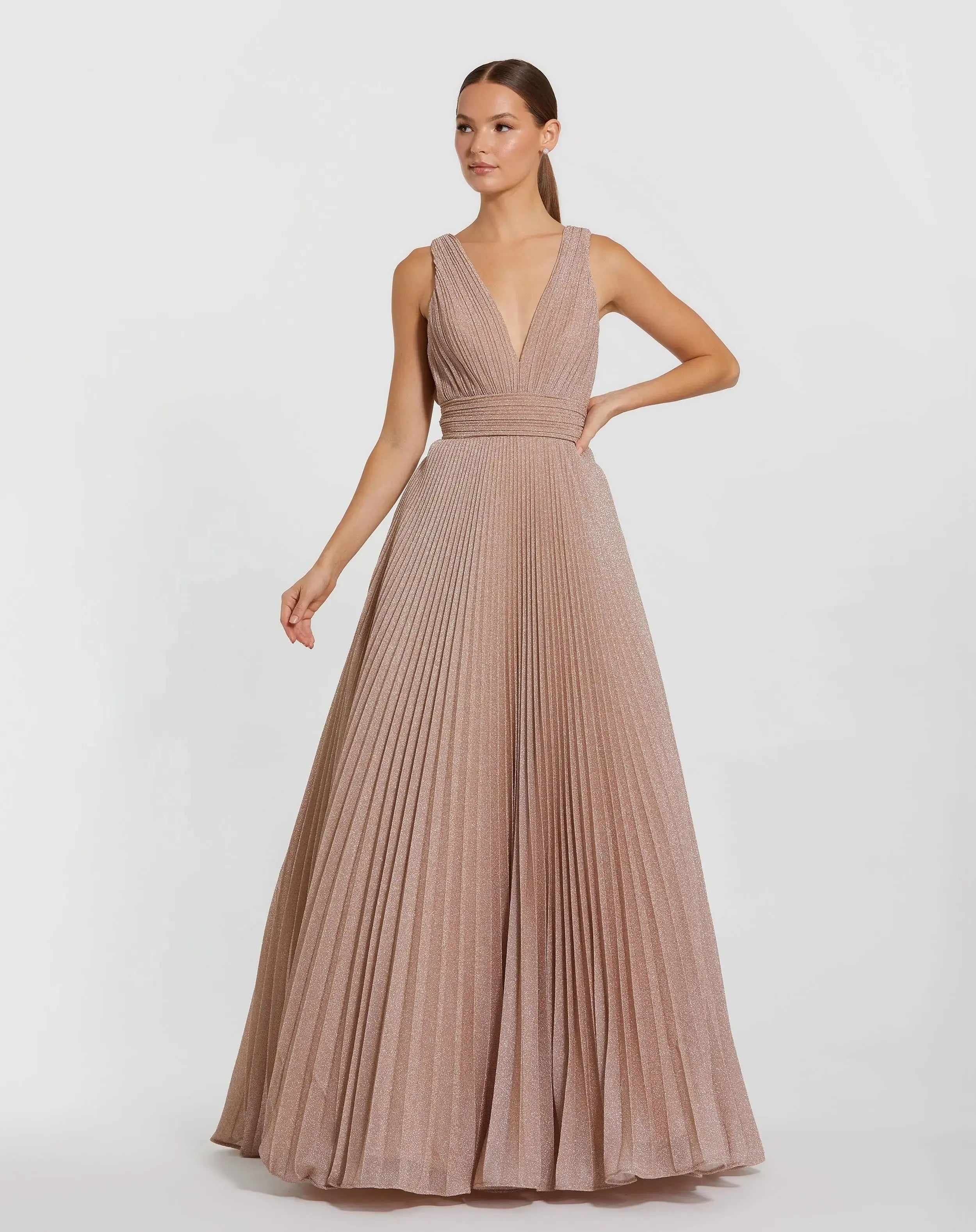 Pink Shimmering Pleated Sleeveless Gown-Myartka