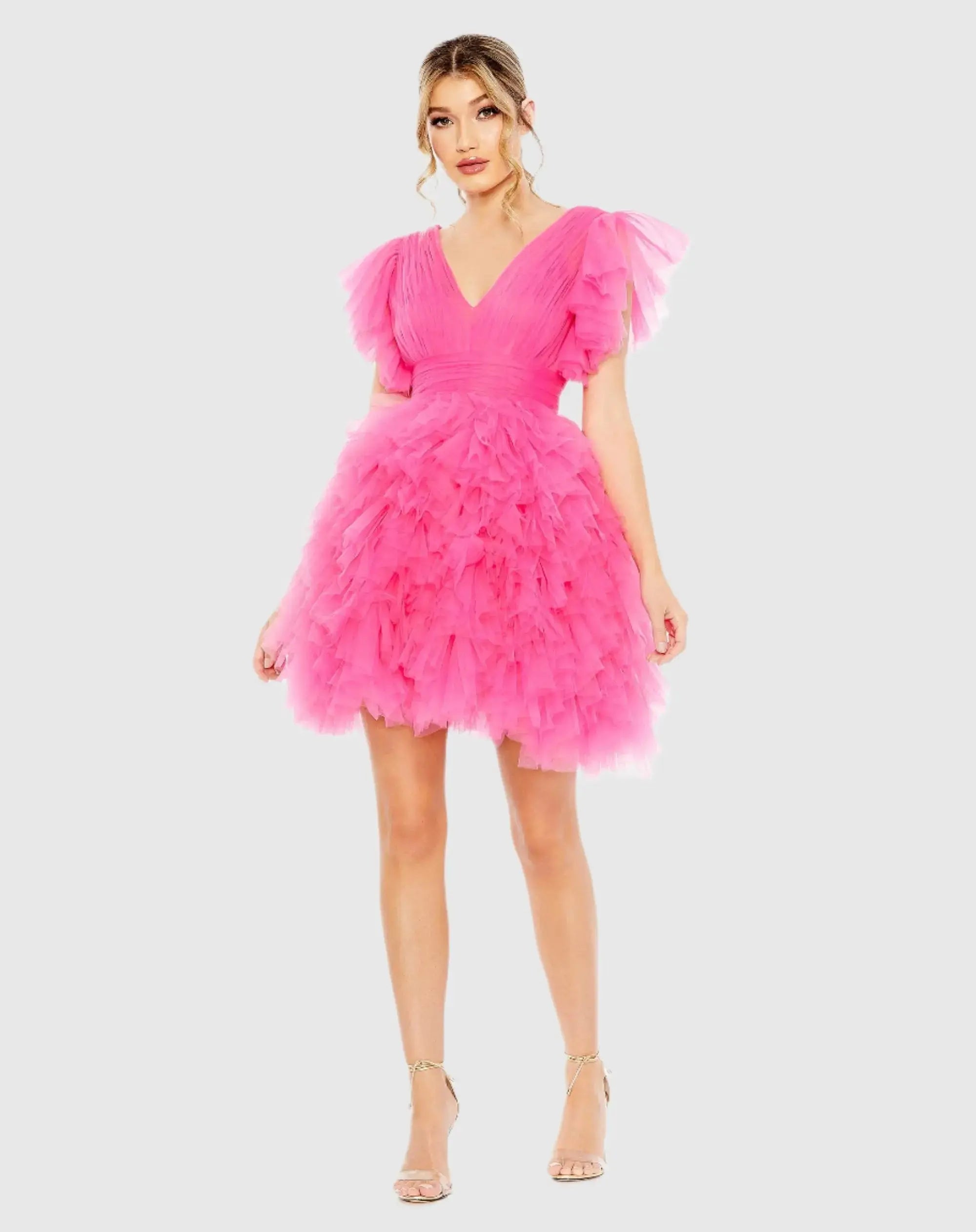 Flutter Ruffle Sleeve Tiered Dress-Myartka