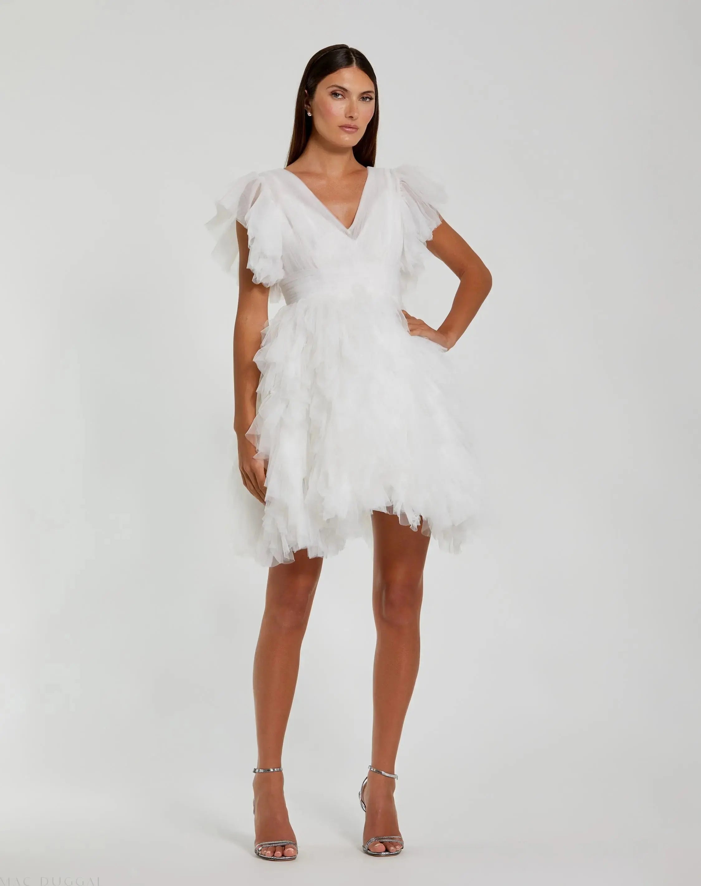 Flutter Ruffle Sleeve Tiered Dress-Myartka