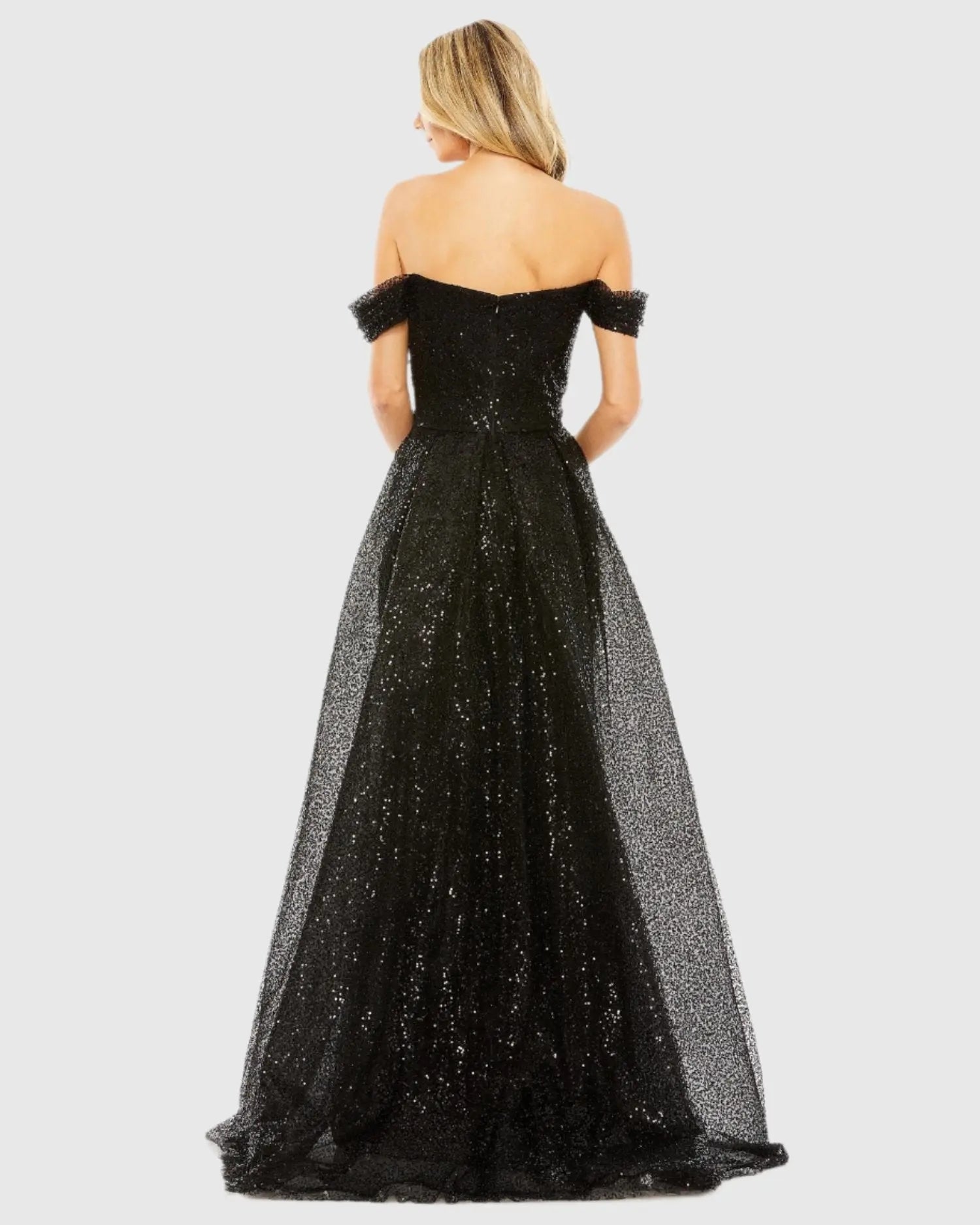 Black Off the Shoulder Sequin Panel Train Gown - FINAL SALE-Myartka