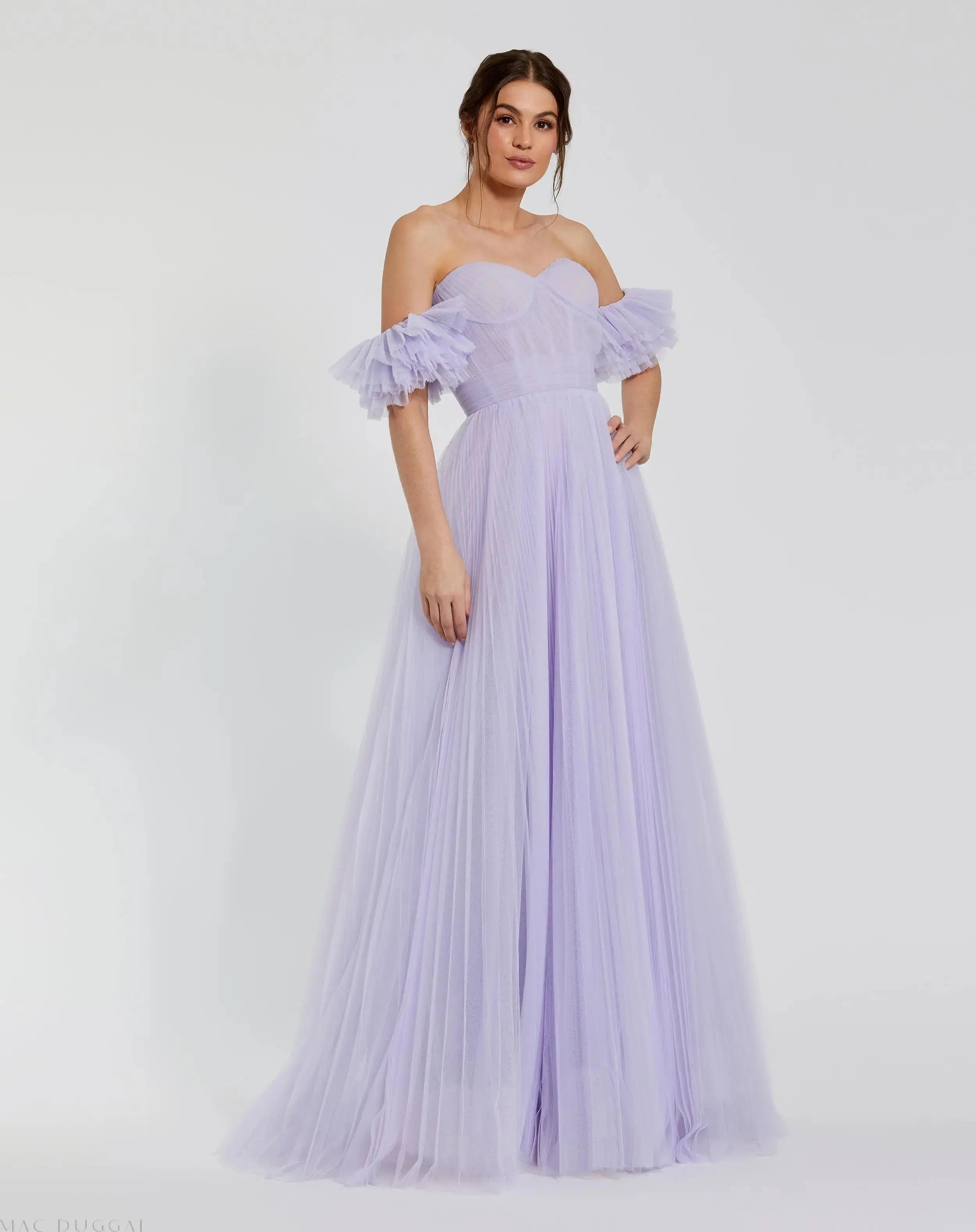 Purple Off The Shoulder Tulle A Line Gown-Myartka