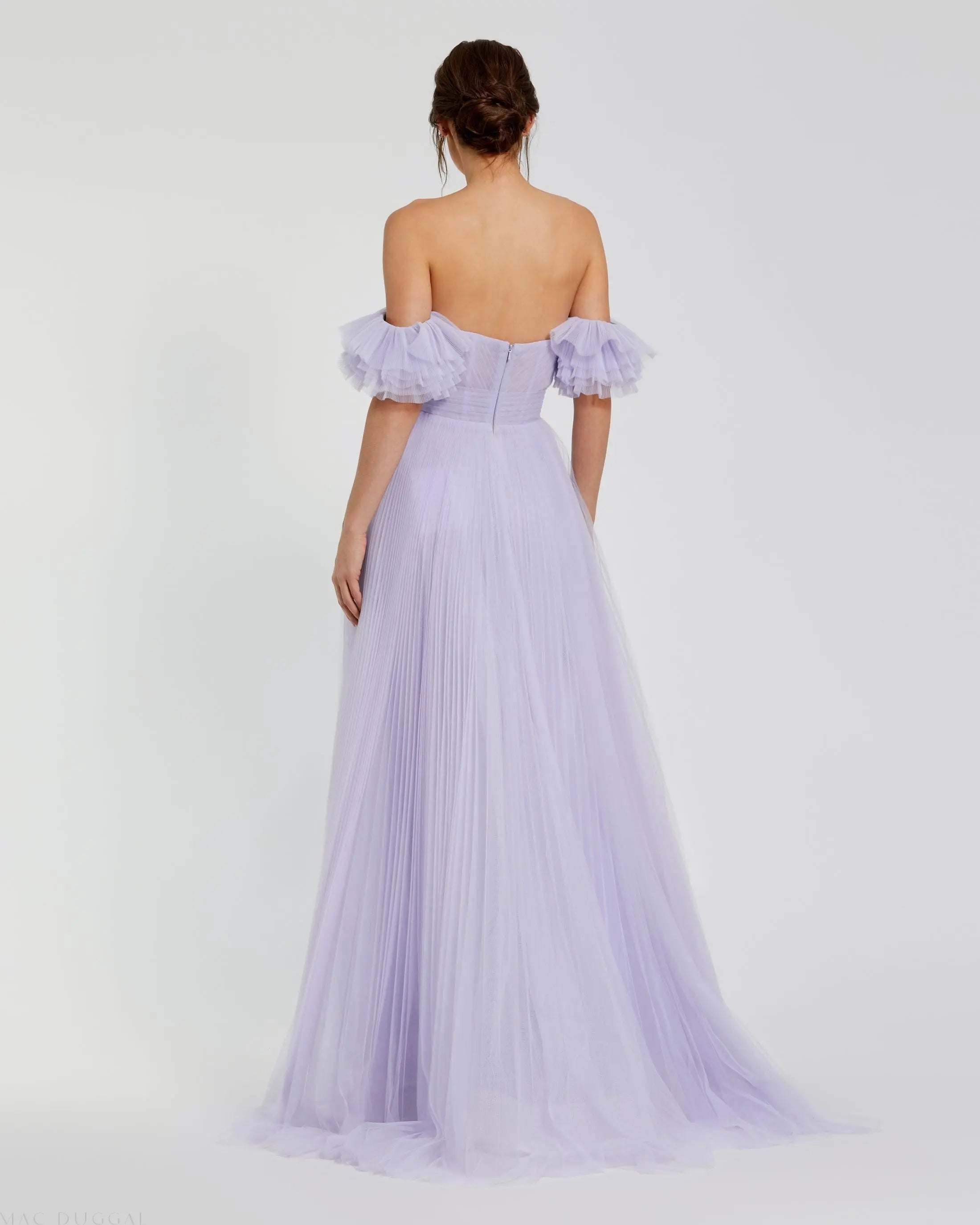 Purple Off The Shoulder Tulle A Line Gown-Myartka