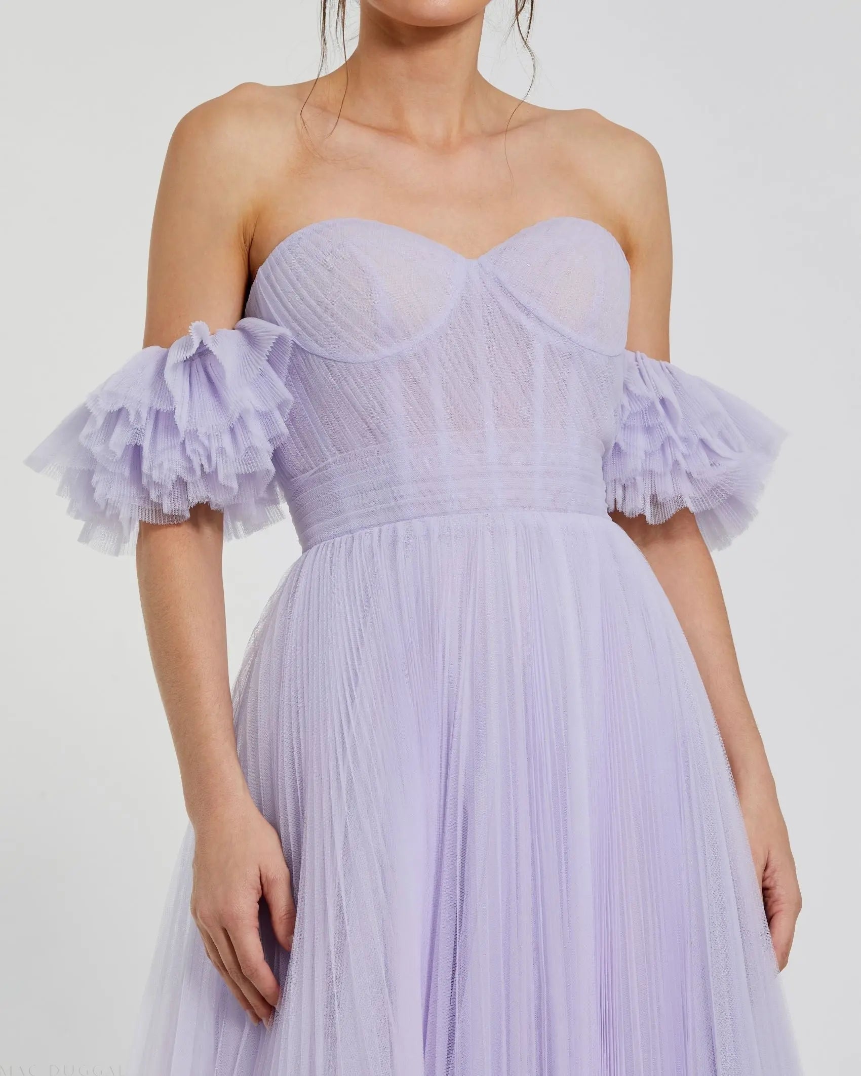 Purple Off The Shoulder Tulle A Line Gown-Myartka