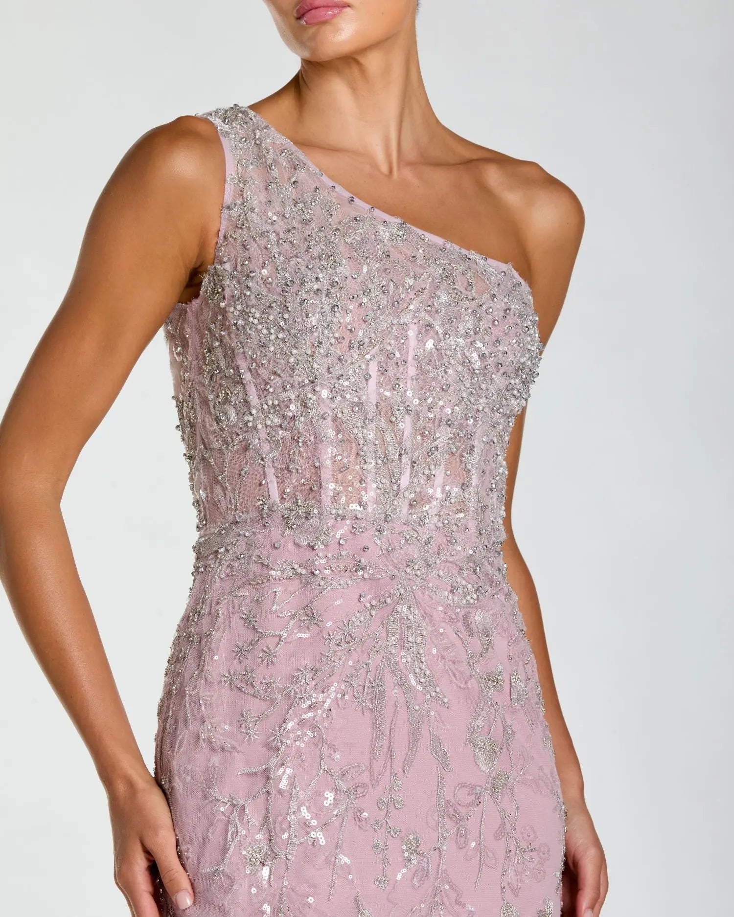 Purple One Shoulder Hand Embellished Evening Gown-Myartka