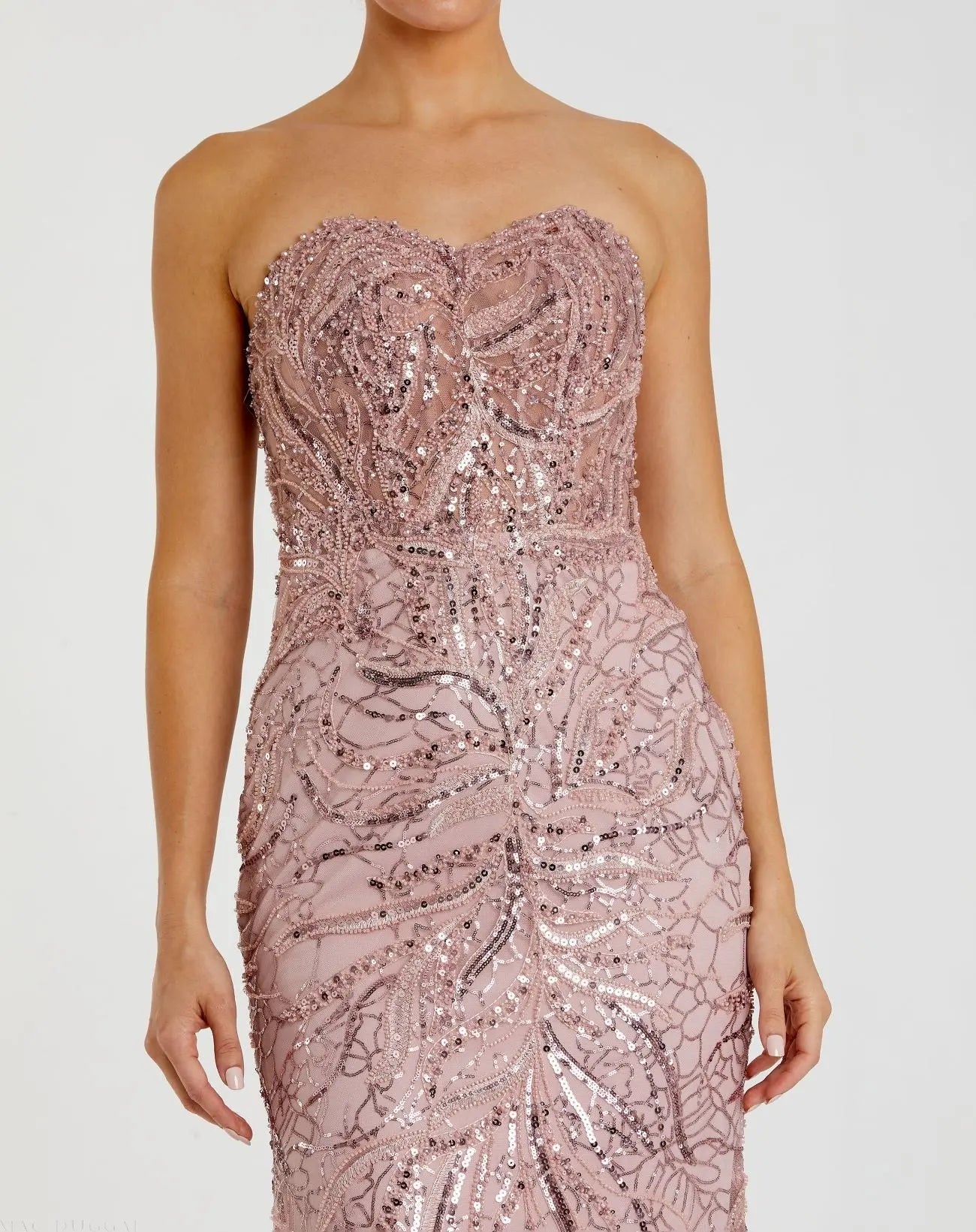 Pink Beaded Sequin Strapless Trumpet Gown-Myartka