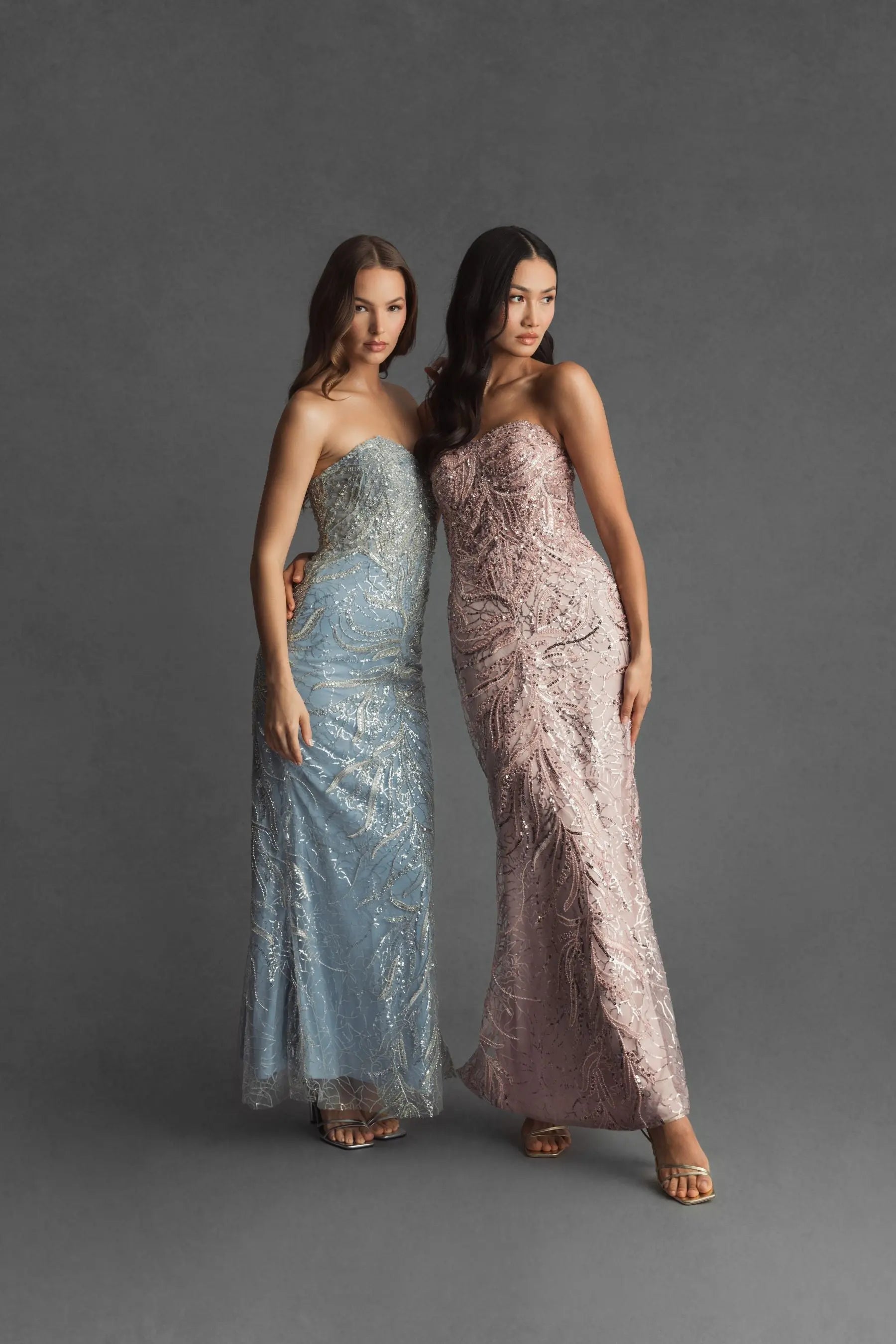 Blue Beaded Sequin Strapless Trumpet Gown-Myartka