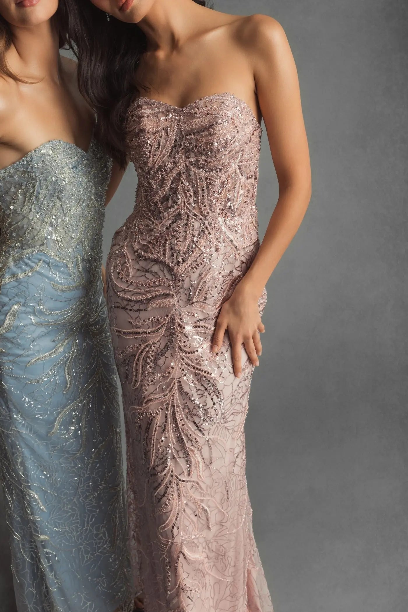 Pink Beaded Sequin Strapless Trumpet Gown-Myartka