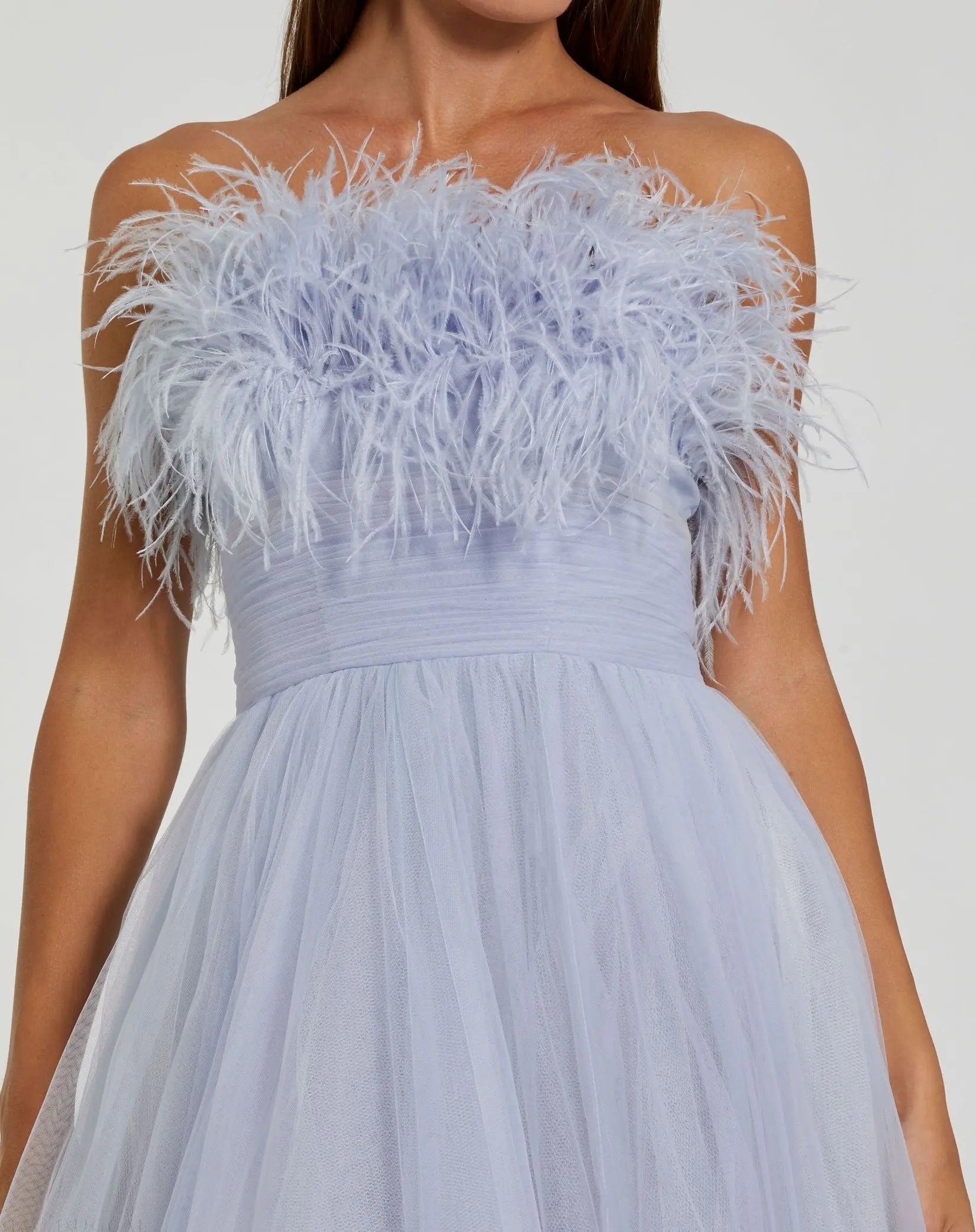 Blue Ombre Strapless Feather Bodice Tulle Gown - FINAL SALE-Myartka