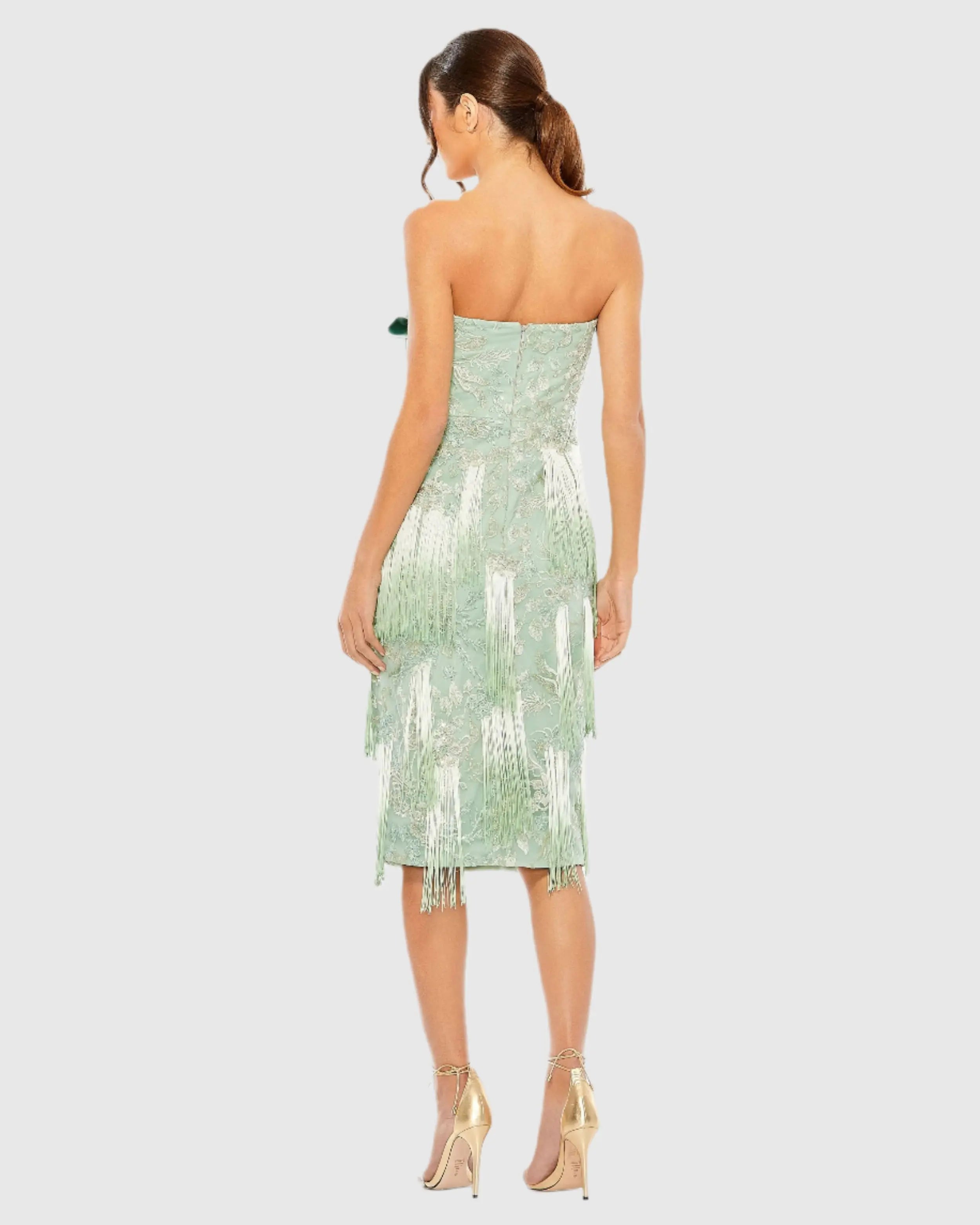 Green Bow Front Ombre Fringe Detailed Dress-Myartka