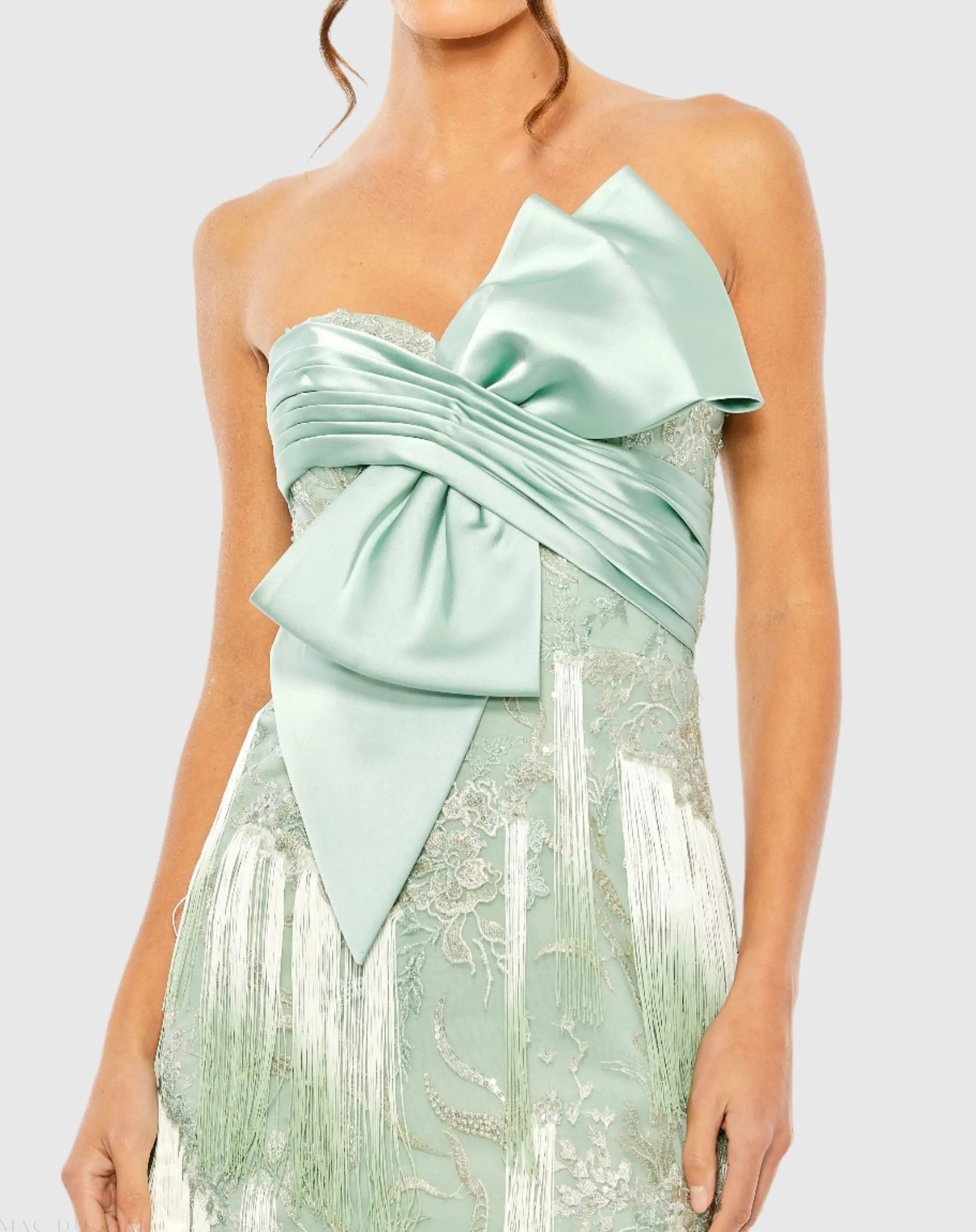 Green Bow Front Ombre Fringe Detailed Dress-Myartka