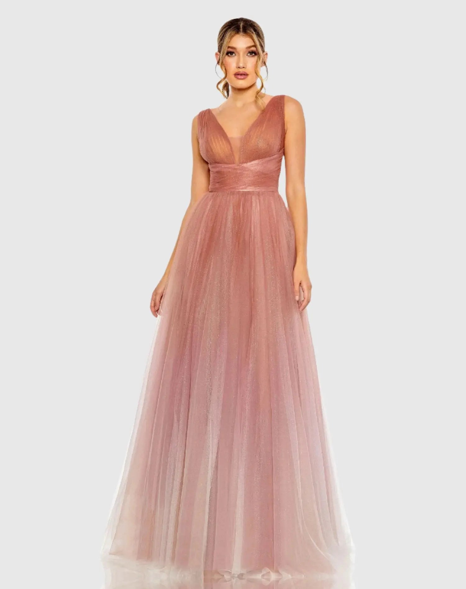 Pink Glitter Ombre V-Neck Sleeveless Gown-Myartka