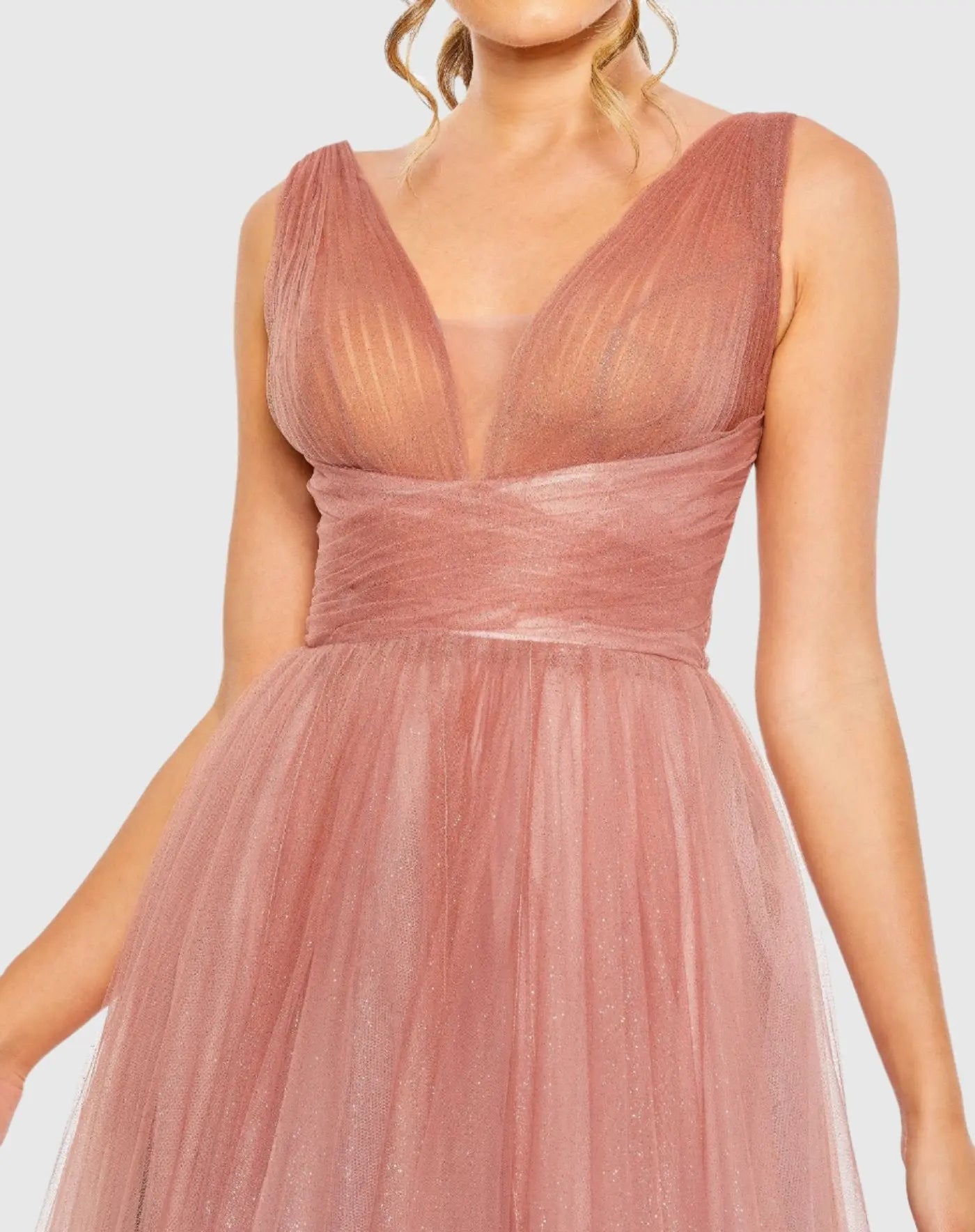 Pink Glitter Ombre V-Neck Sleeveless Gown-Myartka