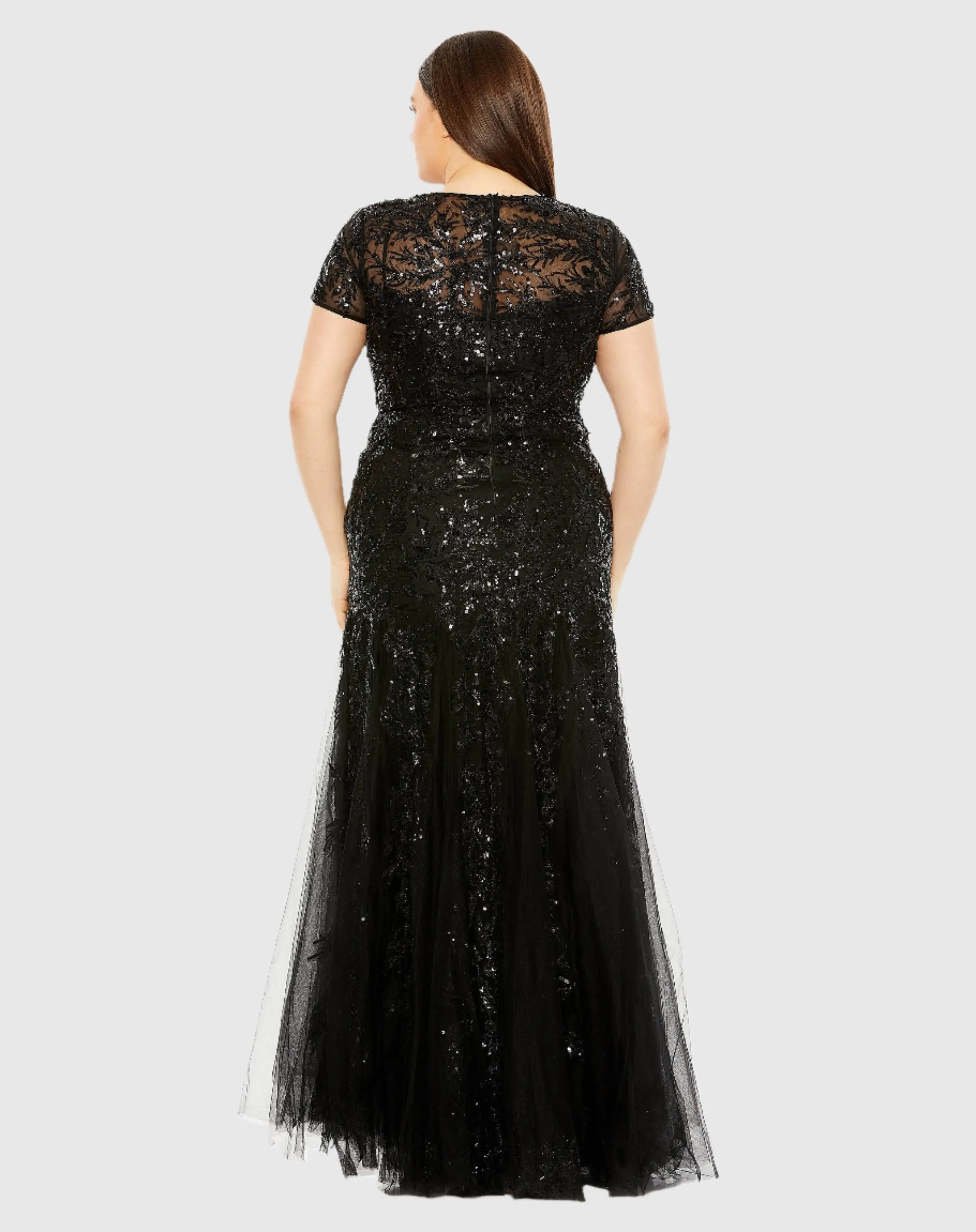 Black Hand Embellished Short Sleeve Gown (Plus)-Myartka