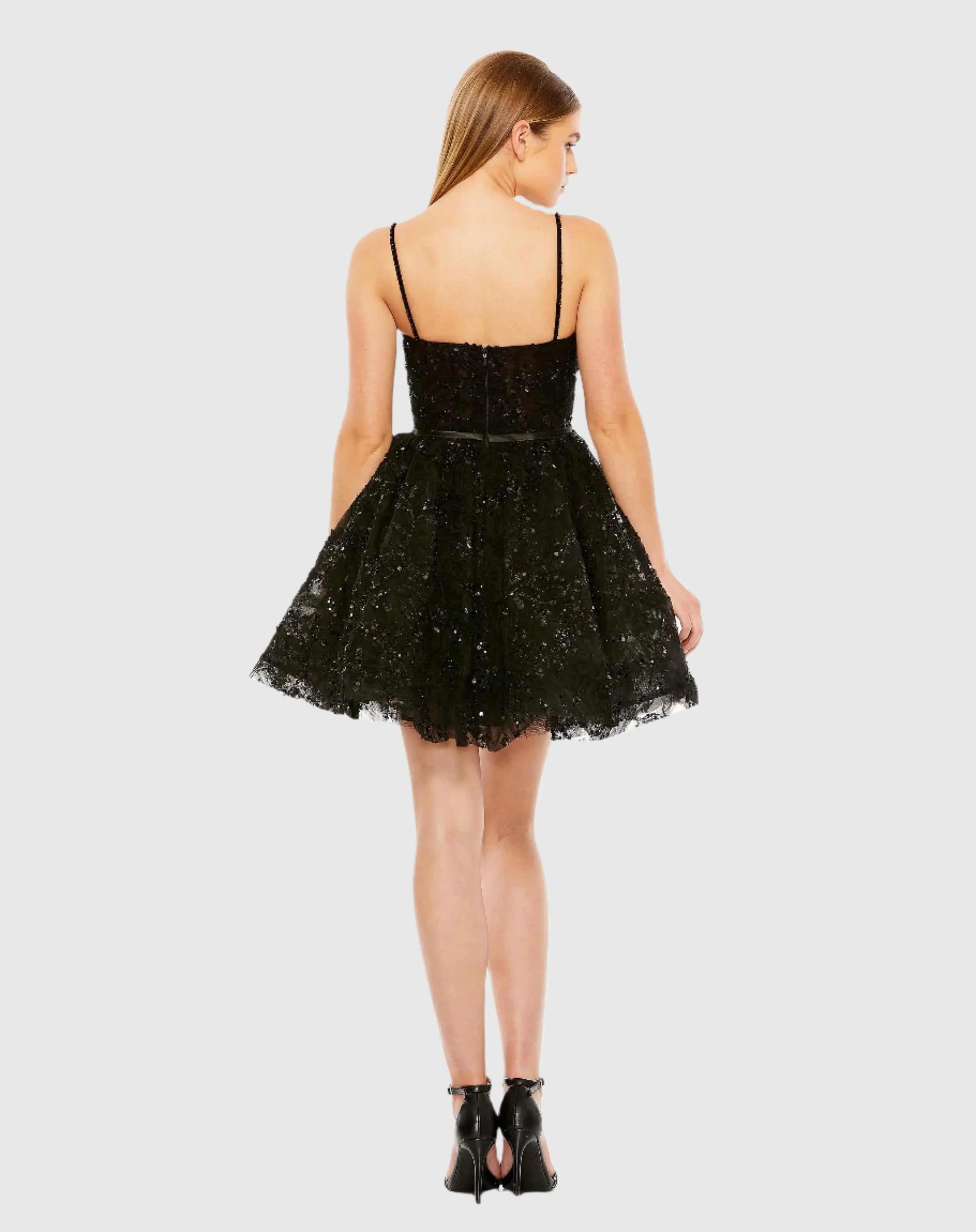 Black Beaded Strap Bustier Sequin Mini Dress - FINAL SALE-Myartka