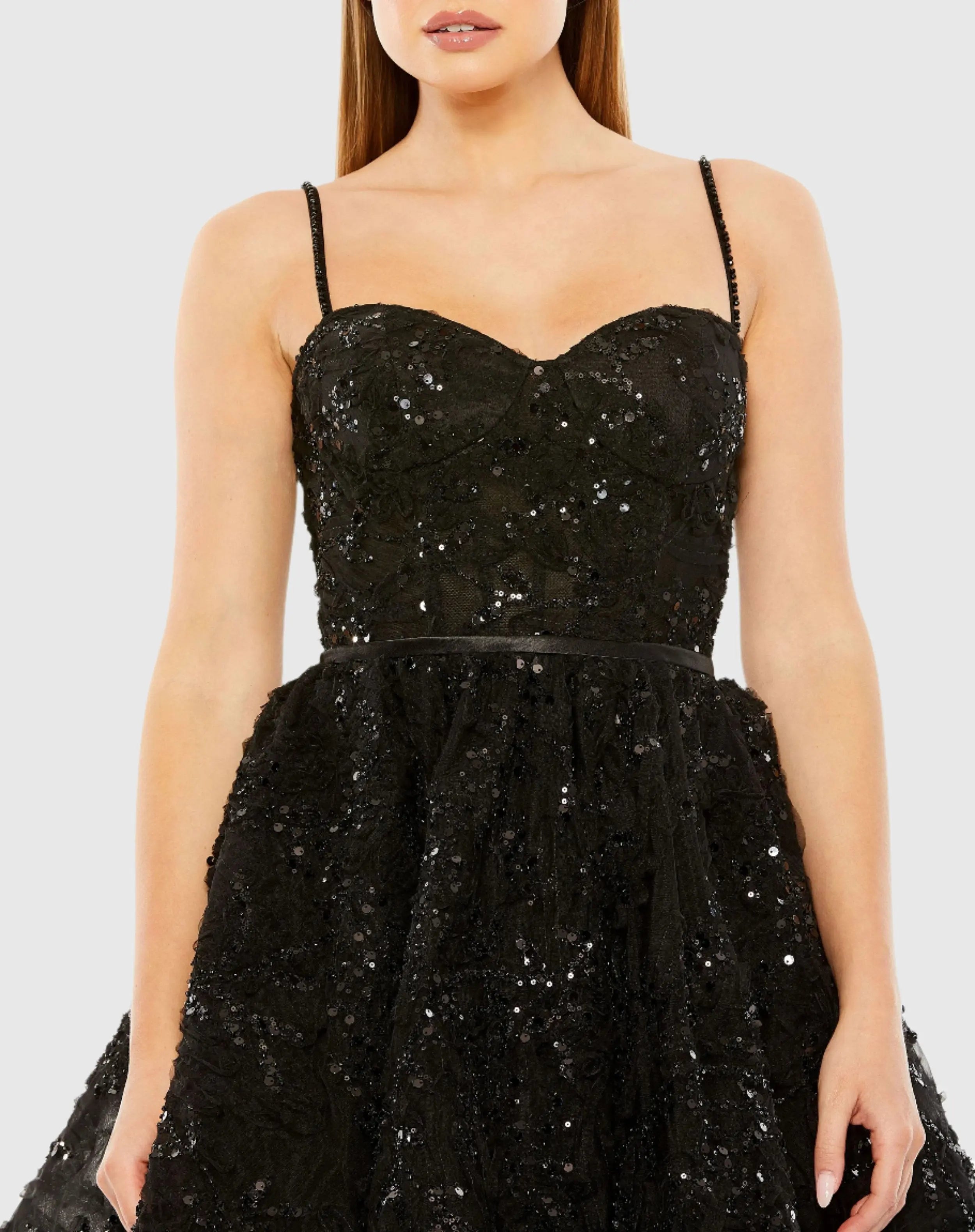 Black Beaded Strap Bustier Sequin Mini Dress - FINAL SALE-Myartka