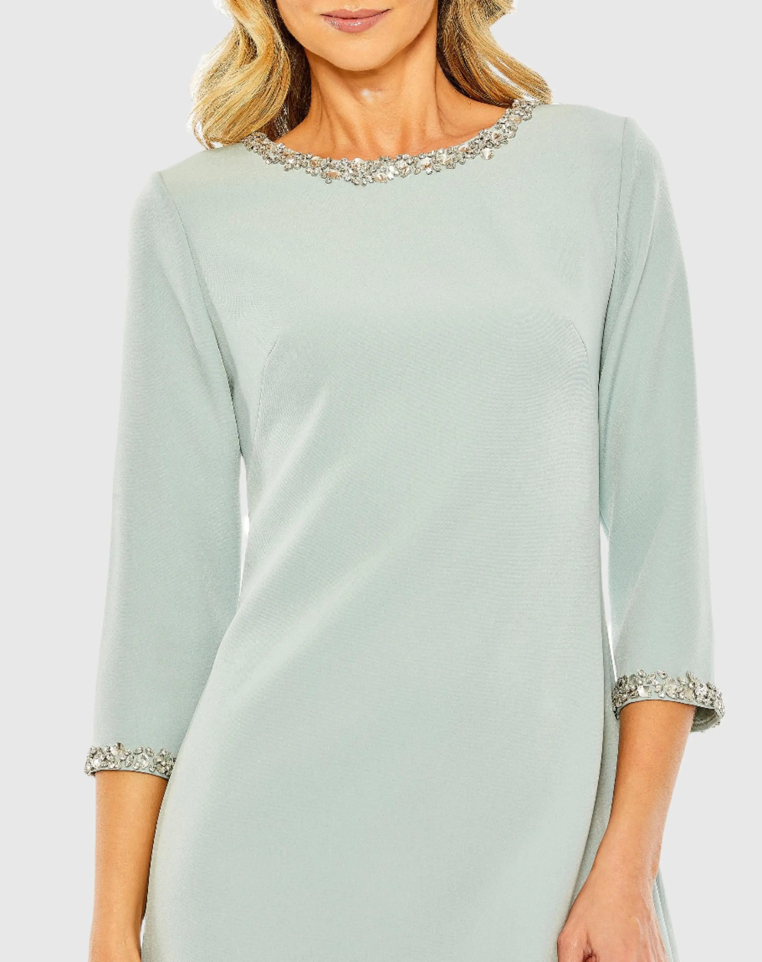 Green Embellished Crepe Cocktail Dress-Myartka