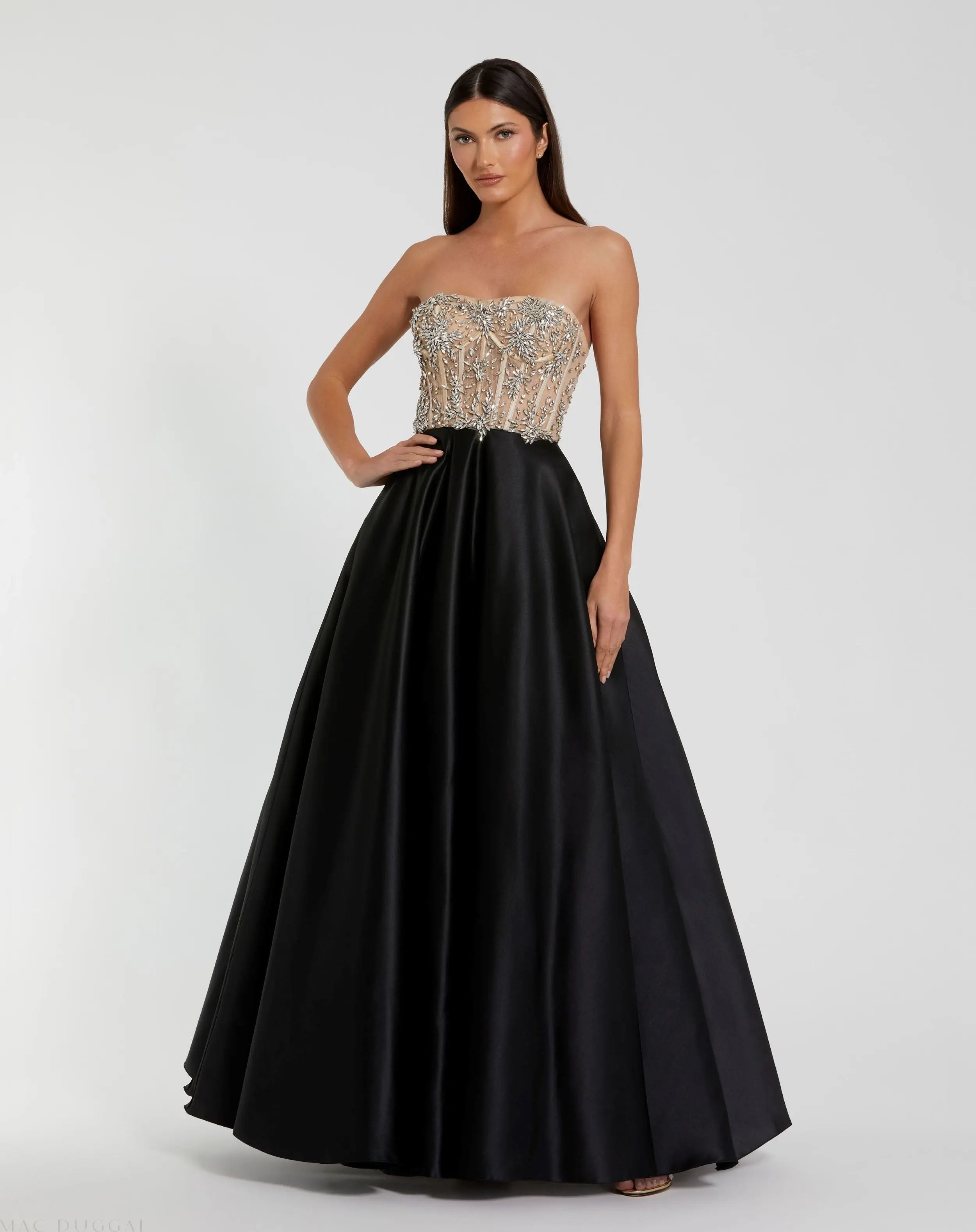 Black Strapless Embellished Bustier Ball Gown-Myartka