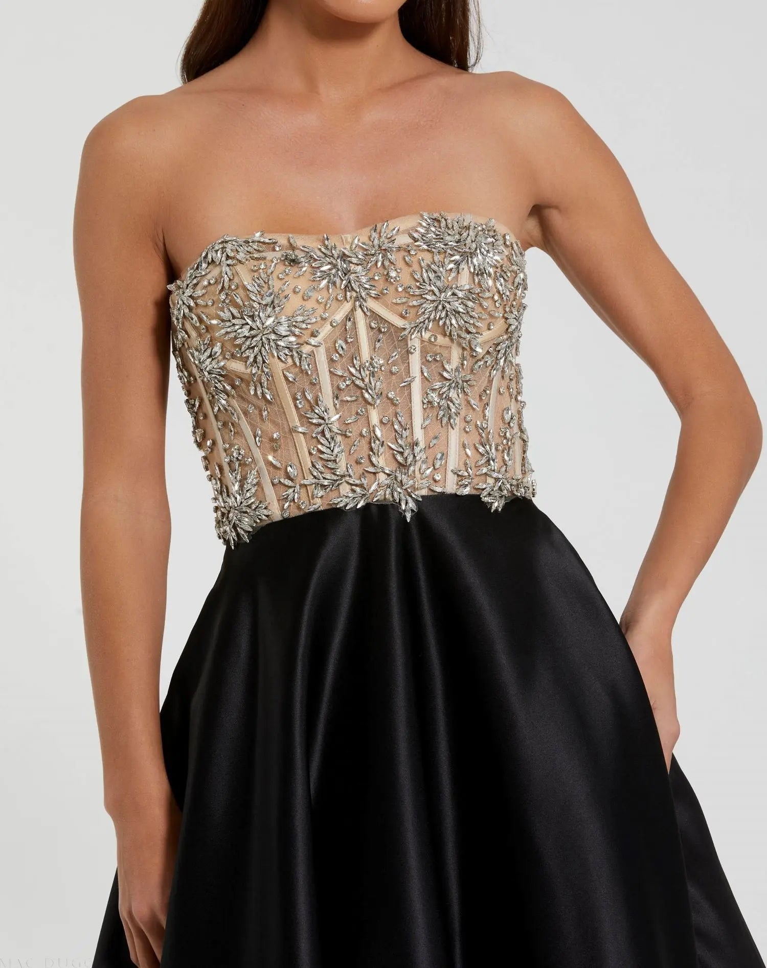 Black Strapless Embellished Bustier Ball Gown-Myartka