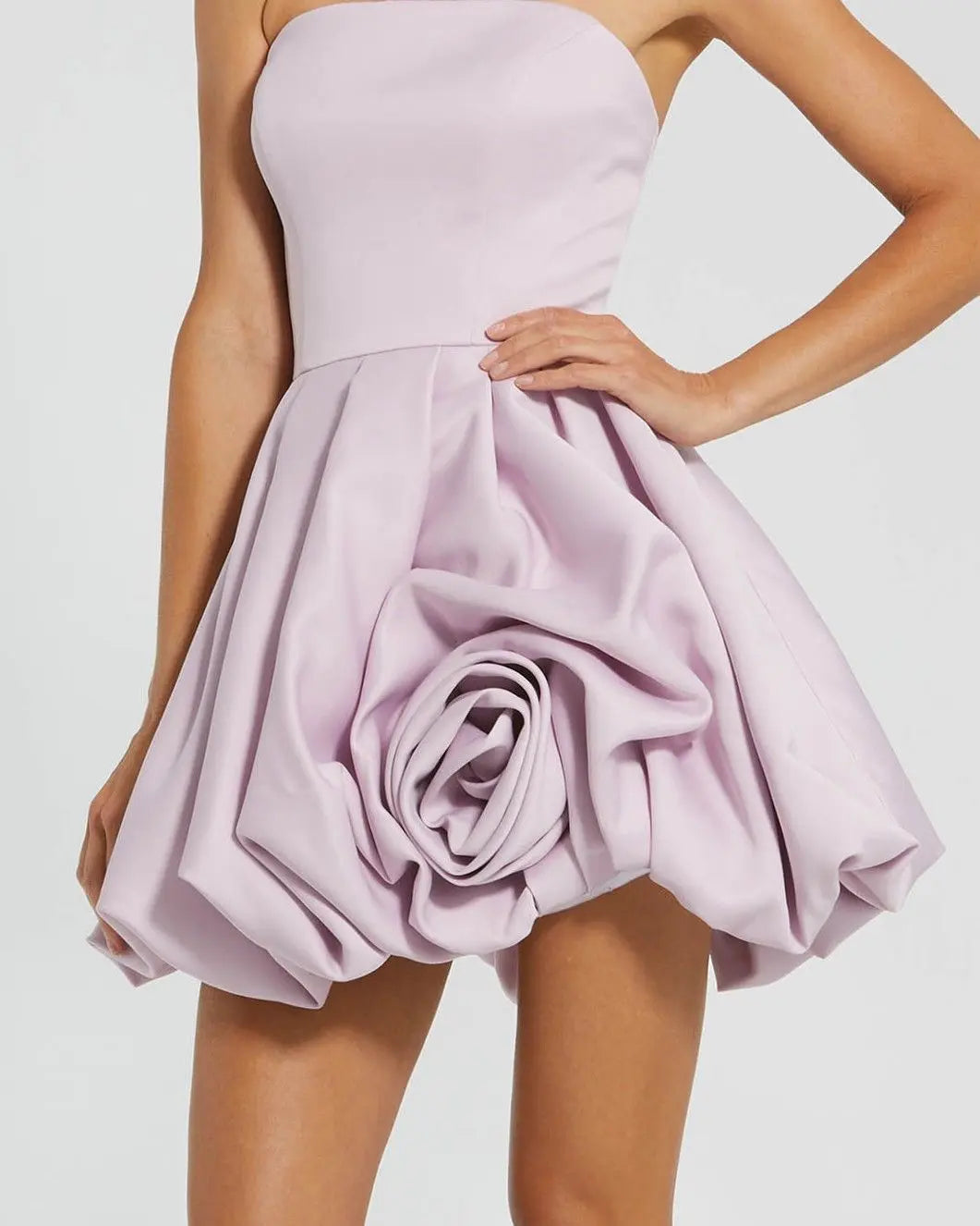 Purple Strapless Mini Dress With Rose Ruffle Detail-Myartka