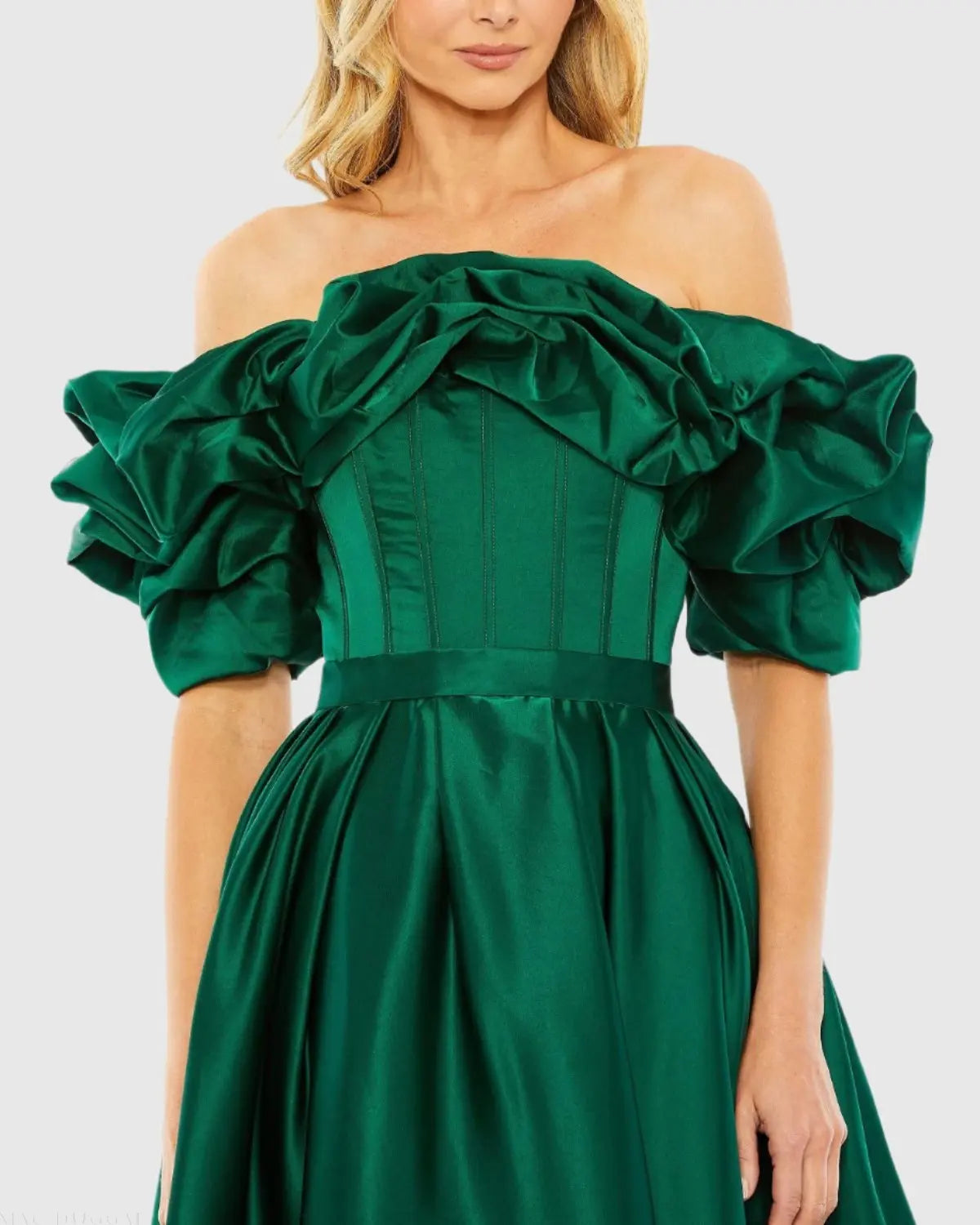 Green Off The Shoulder Tea Length Dress-Myartka