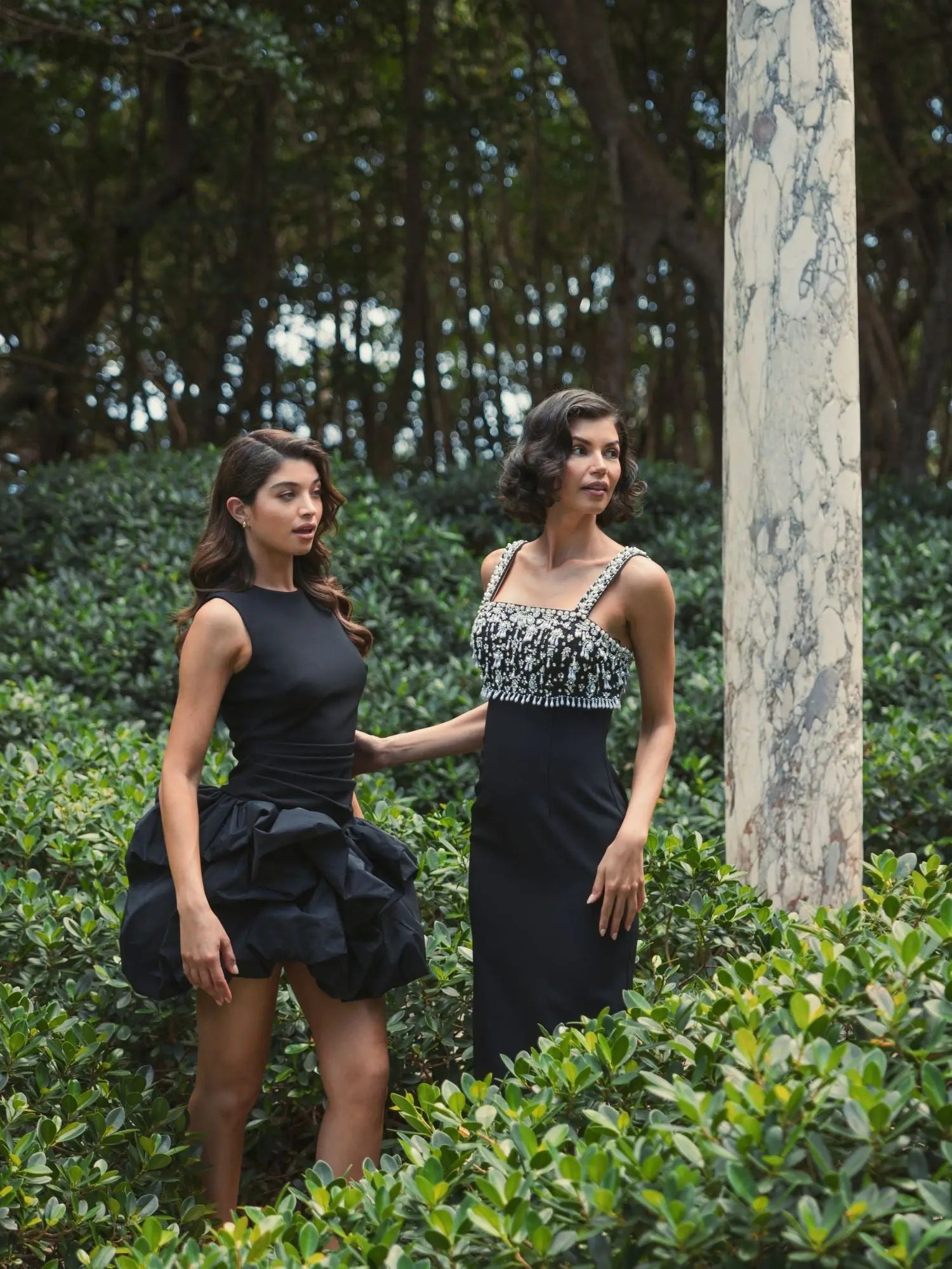 Black Sleeveless Crepe Bubble Skirt Mini Dress-Myartka