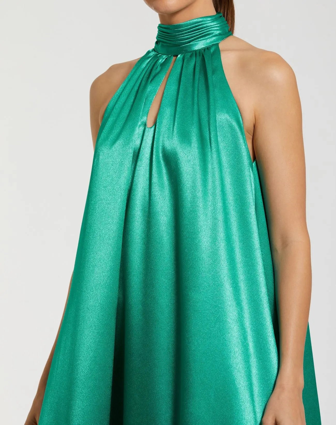 Green Sleeveless Halter Neck Keyhole Satin High Low Gown-Myartka