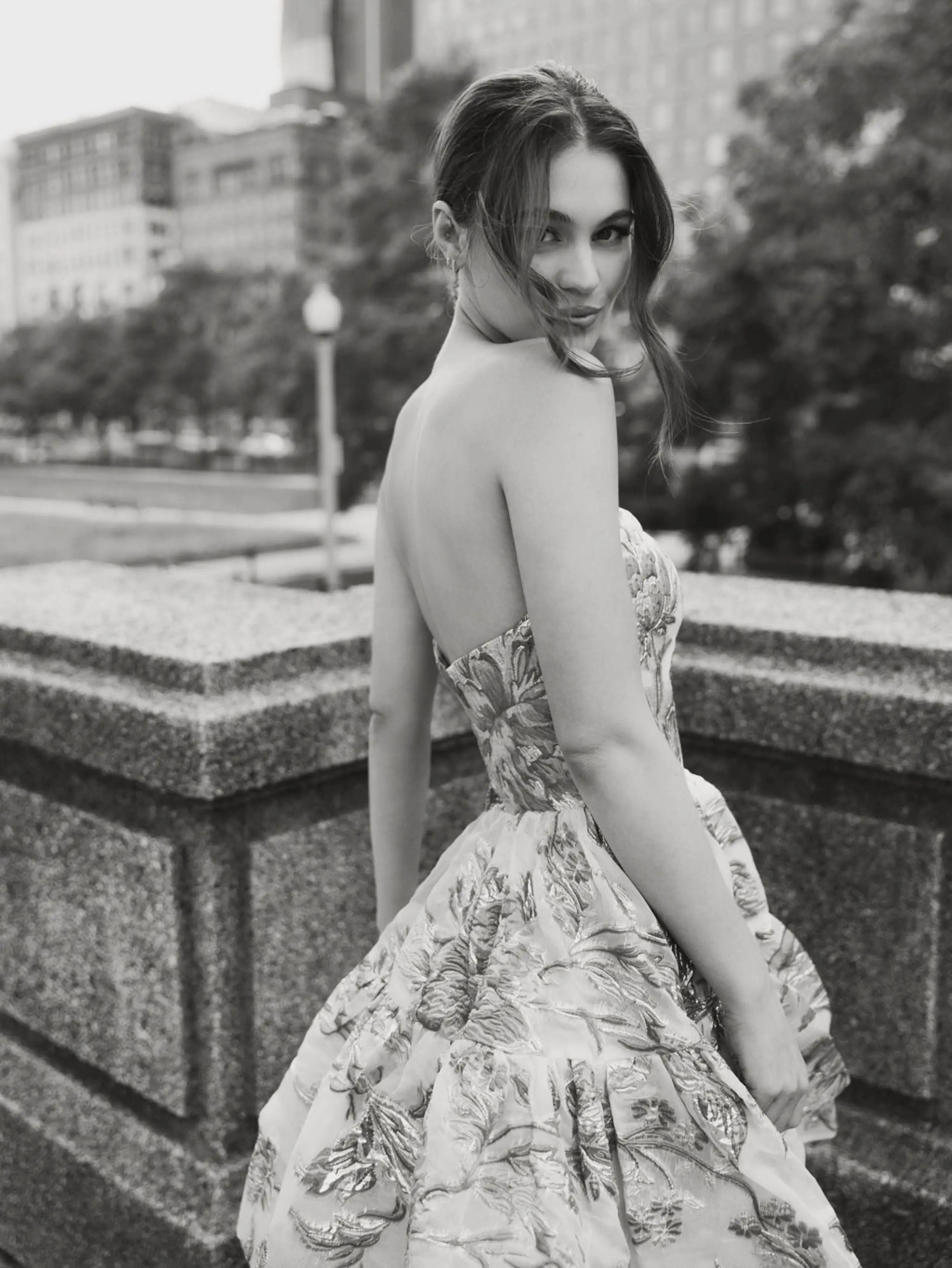 Gold Strapless Brocade Mini Dress with Pockets-Myartka