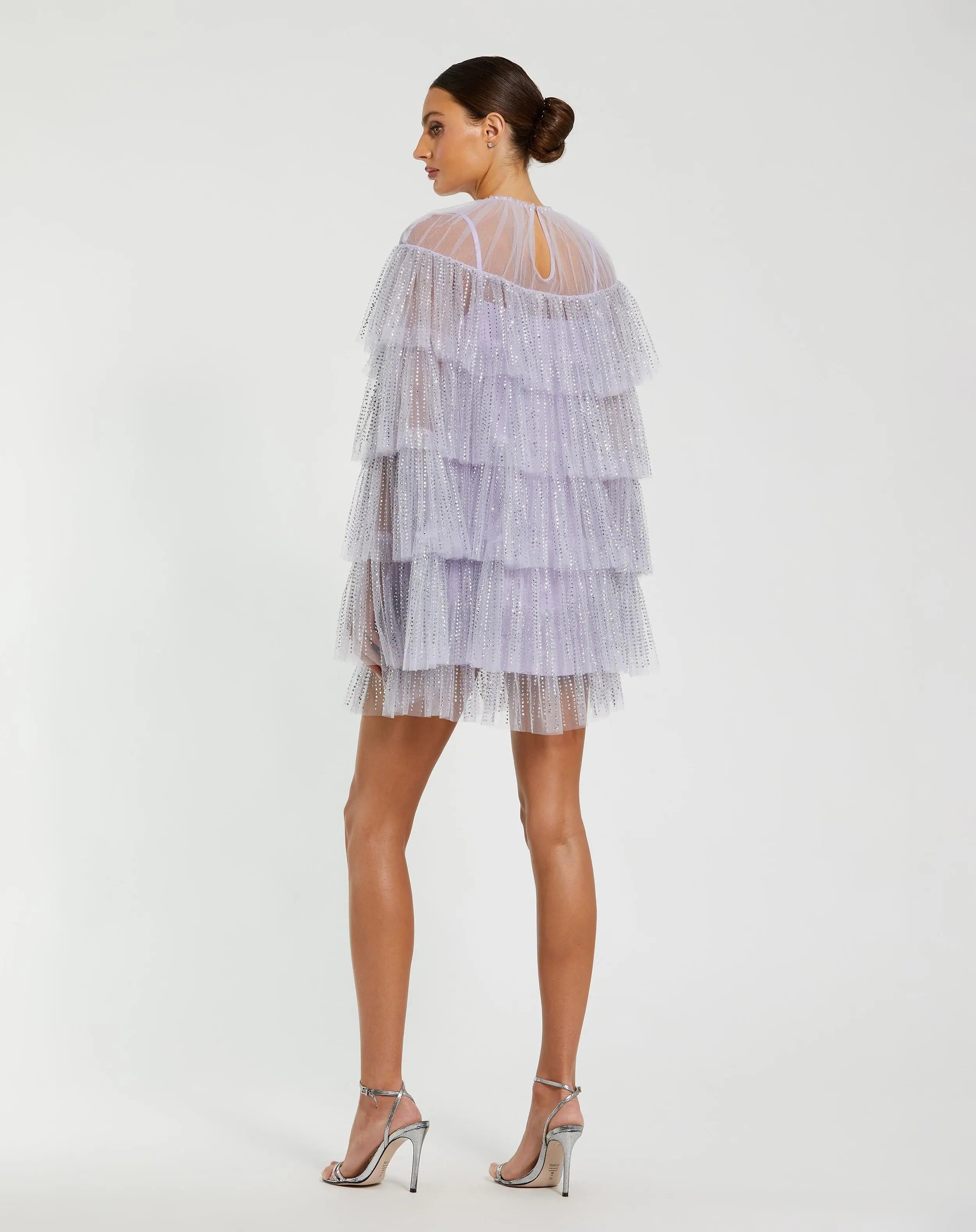 Purple Embellished High Neck Ruffle Mini Dress-Myartka