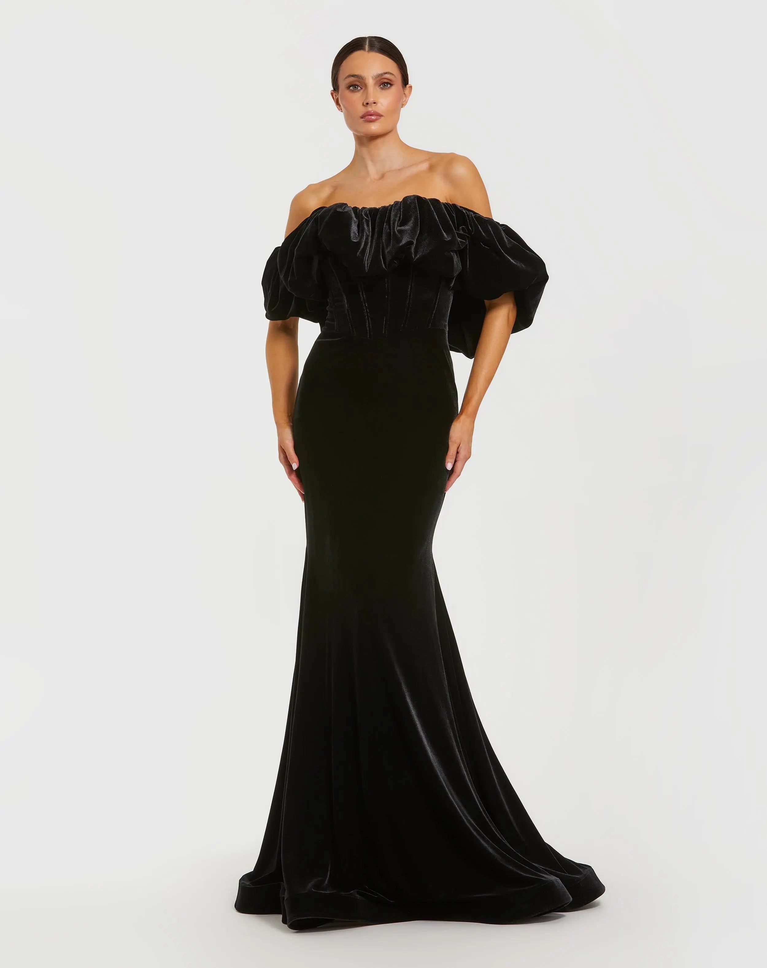 Black Off The Shoulder Velvet Bustier Mermaid Gown-Myartka