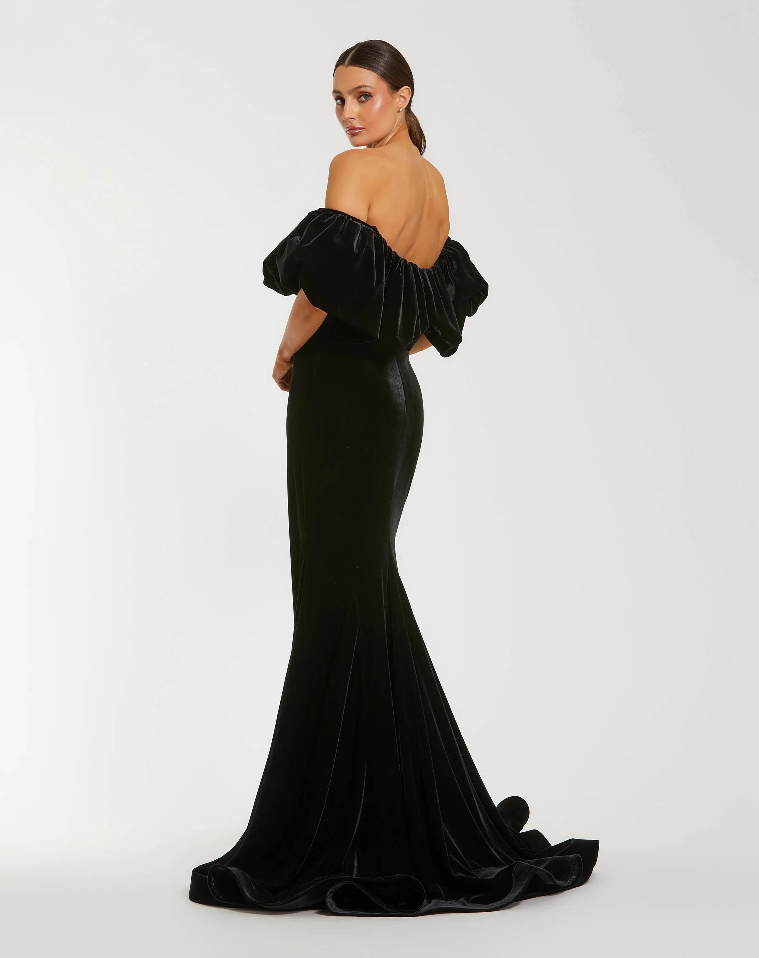 Black Off The Shoulder Velvet Bustier Mermaid Gown-Myartka