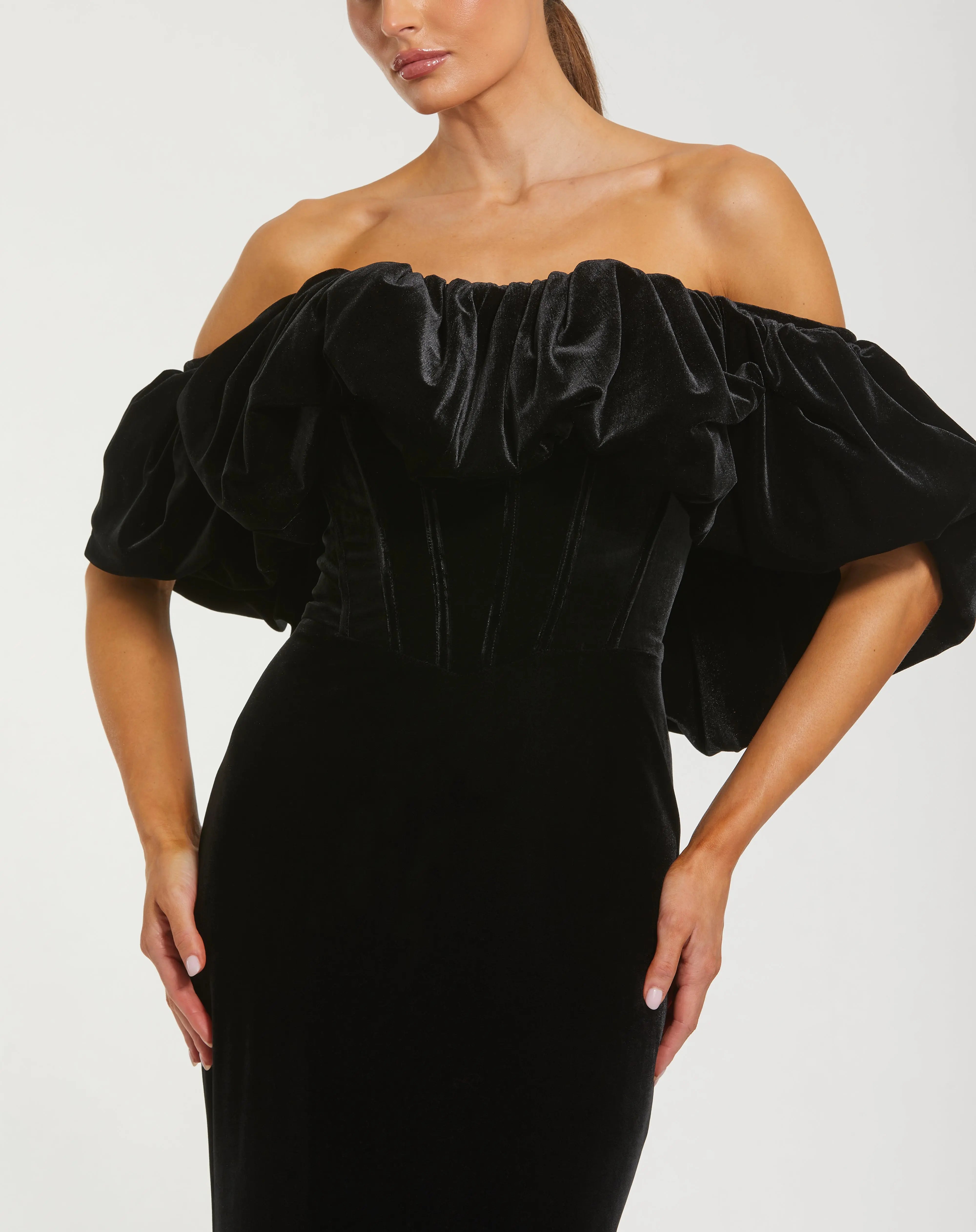 Black Off The Shoulder Velvet Bustier Mermaid Gown-Myartka