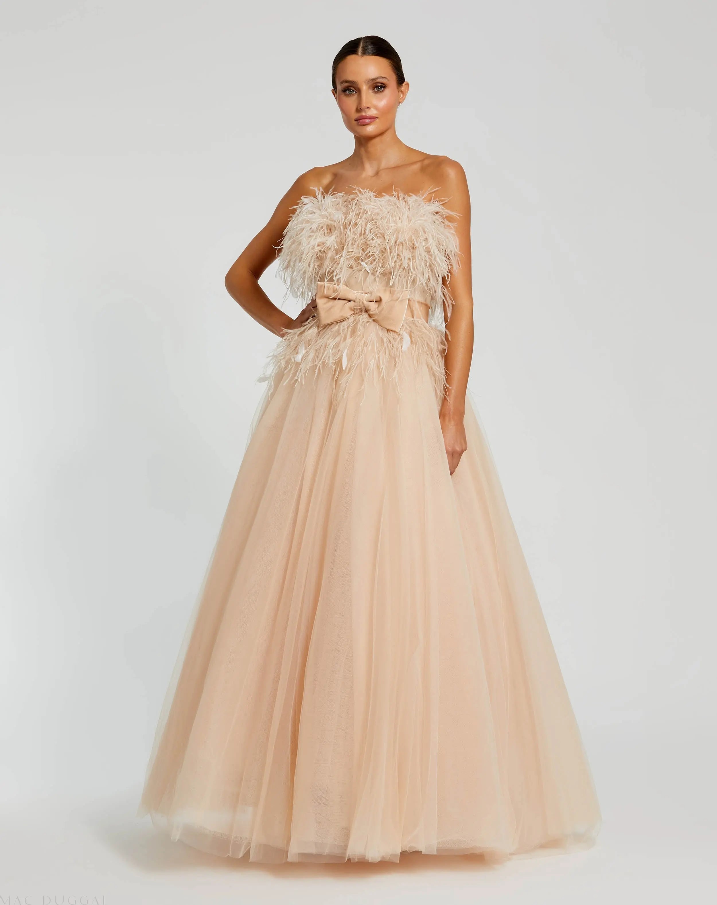 Pink Strapless Feather Bustier Ball Gown-Myartka