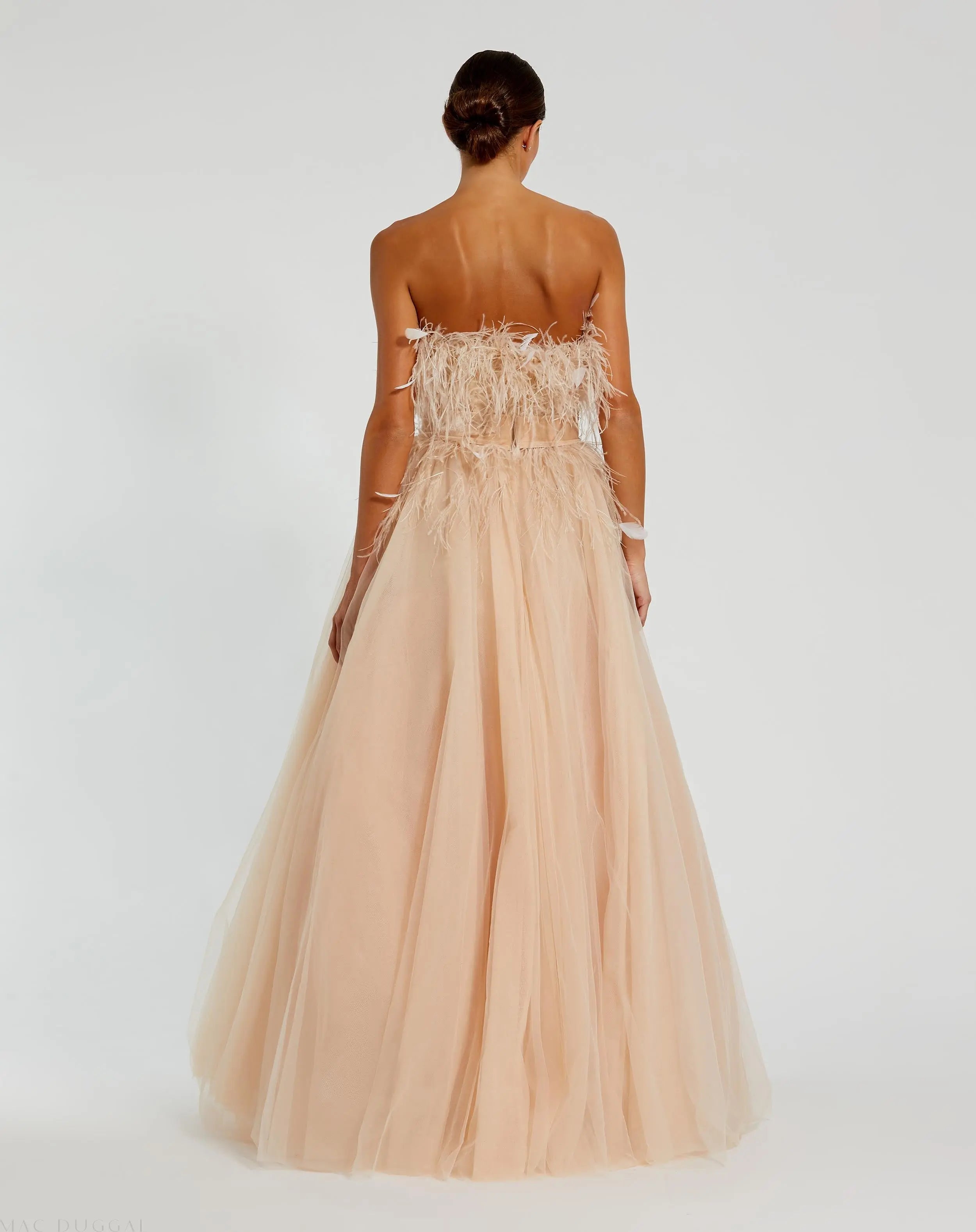 Pink Strapless Feather Bustier Ball Gown-Myartka